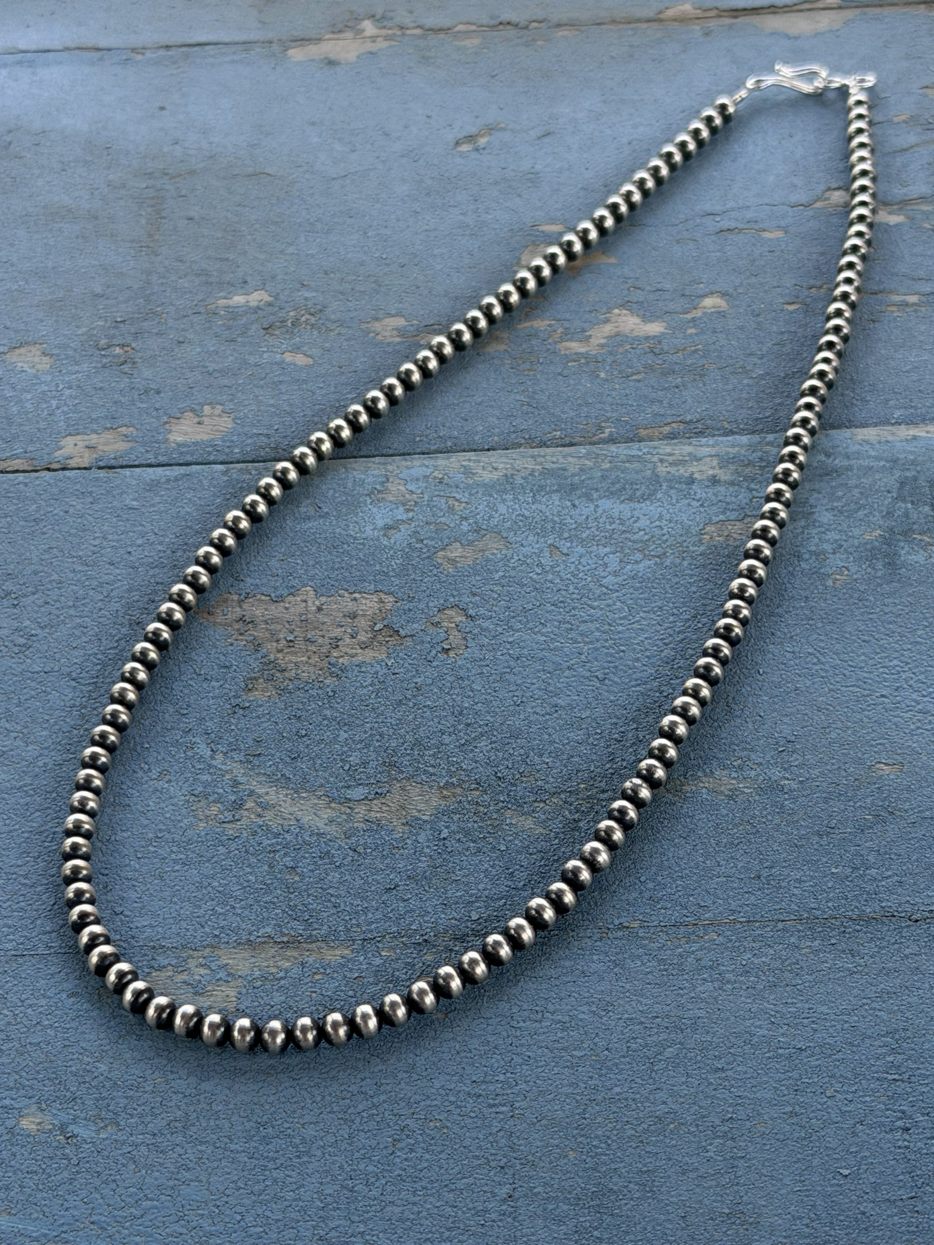 *Native American Made*   Navajo Louise Jose - 18" 4mm Native Handstrung Sterling Silver Pearl Necklace