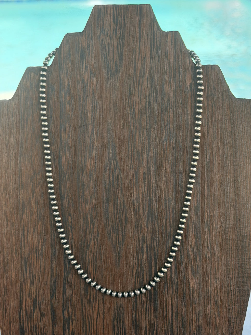 *Native American Made*   Navajo Louise Jose - 18" 4mm Native Handstrung Sterling Silver Pearl Necklace