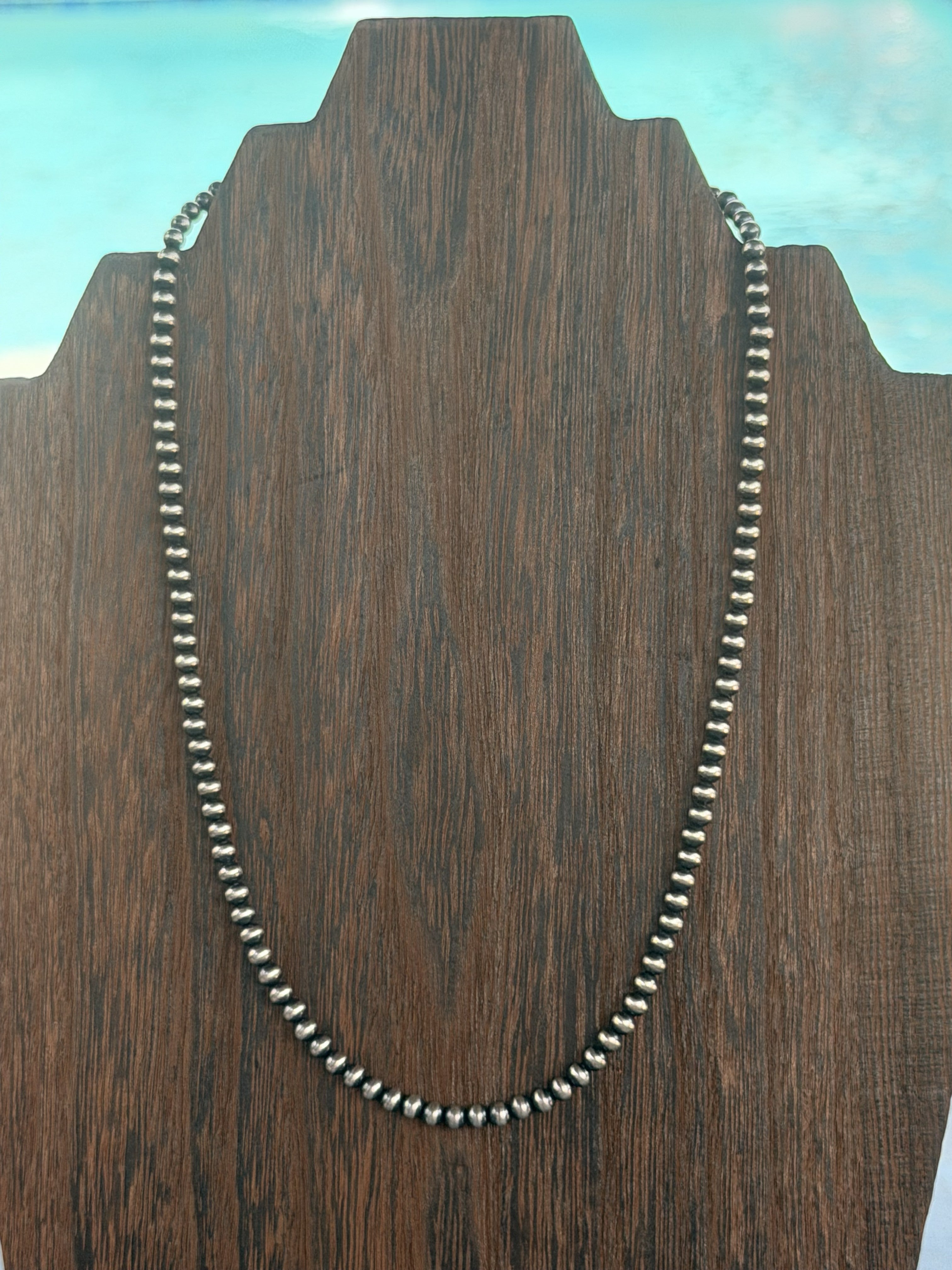 *Native American Made*   Navajo Louise Jose - 18" 4mm Native Handstrung Sterling Silver Pearl Necklace