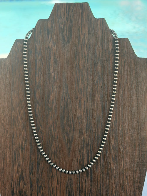 *Native American Made*   Navajo Louise Jose - 18" 4mm Native Handstrung Sterling Silver Pearl Necklace