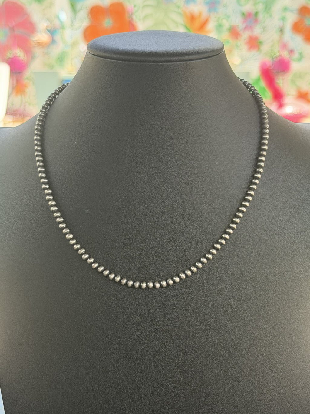 *Native American Made*   Navajo Louise Jose - 18" 4mm Native Handstrung Sterling Silver Pearl Necklace