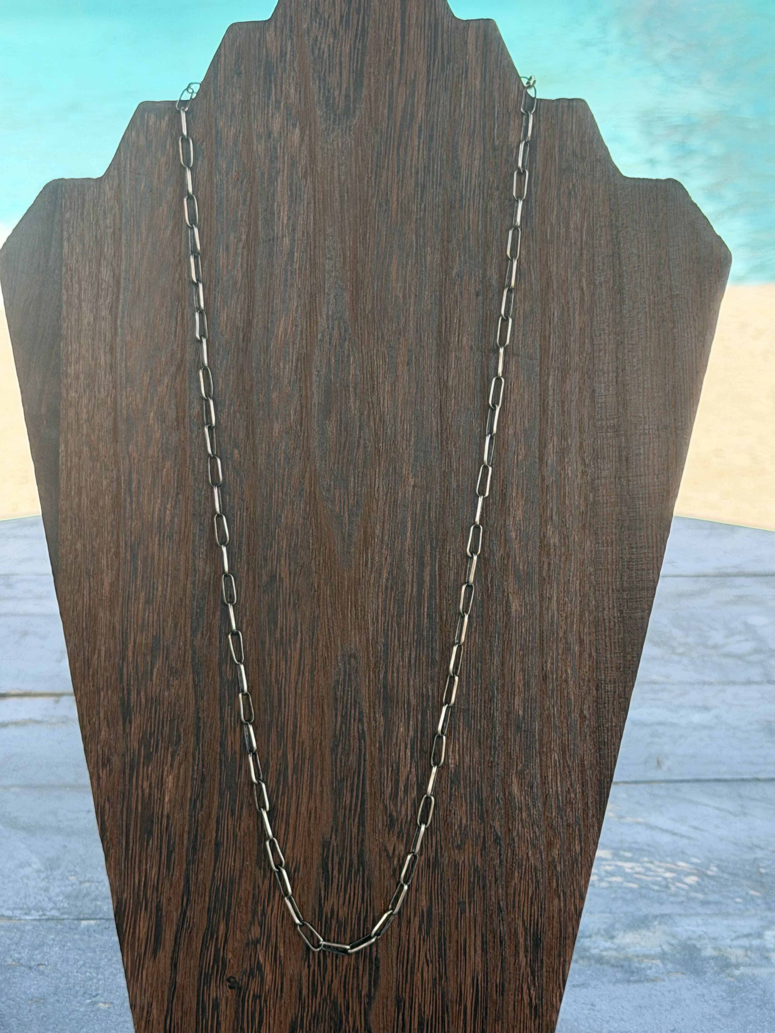 *Native American Made* Navajo Sally Shirley 24" Sterling Silver Paperclip Necklace