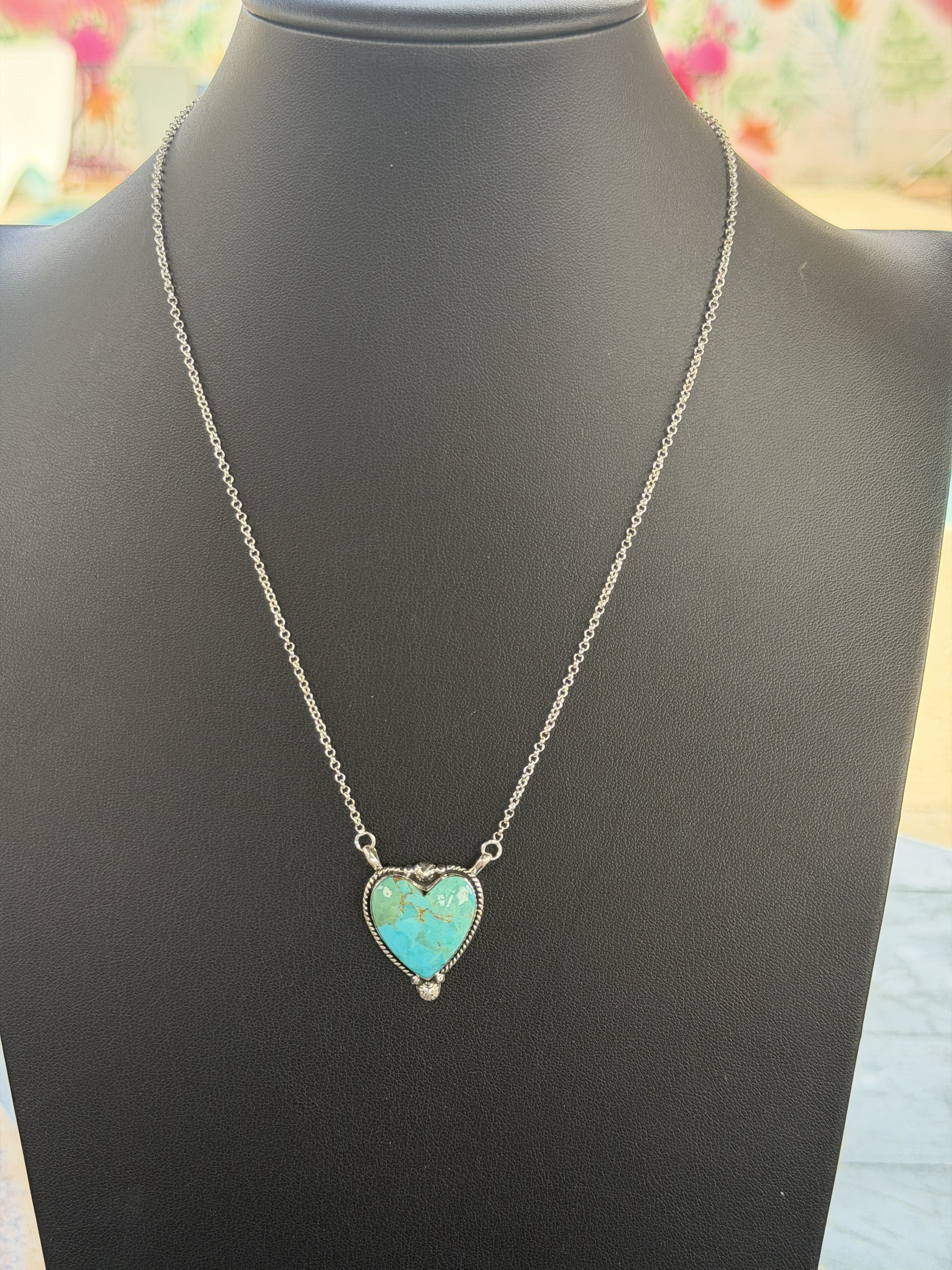 Sterling Silver with Kingman Heart Necklace