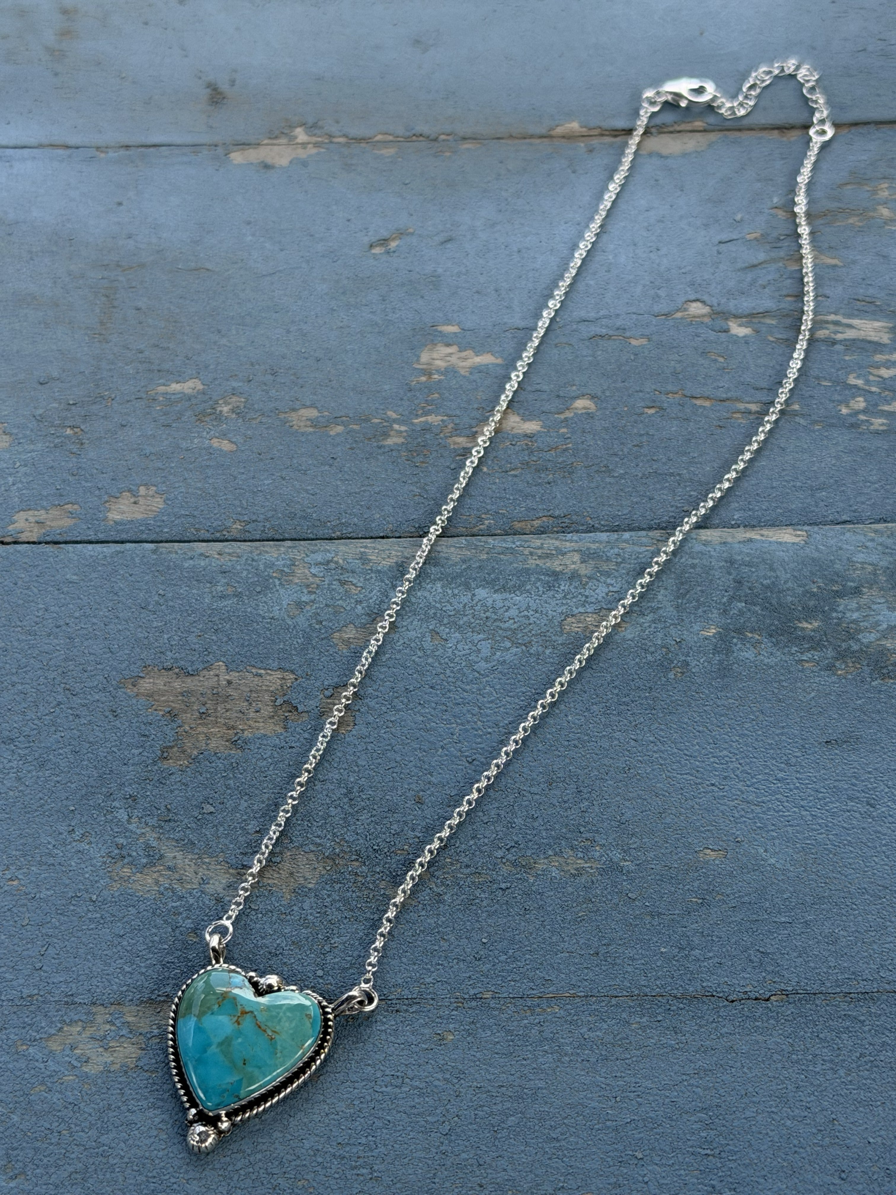 Sterling Silver with Kingman Heart Necklace