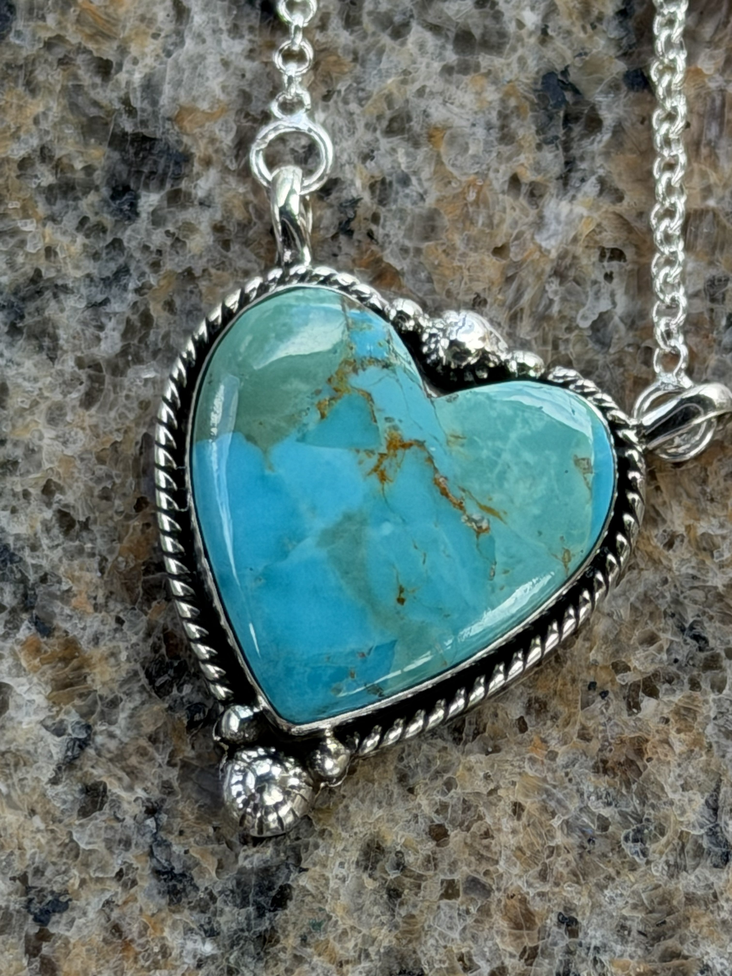 Sterling Silver with Kingman Heart Necklace