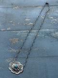 *Native American Made*  Navajo Lavina Benally:  Sterling Silver Solo Concho Necklace