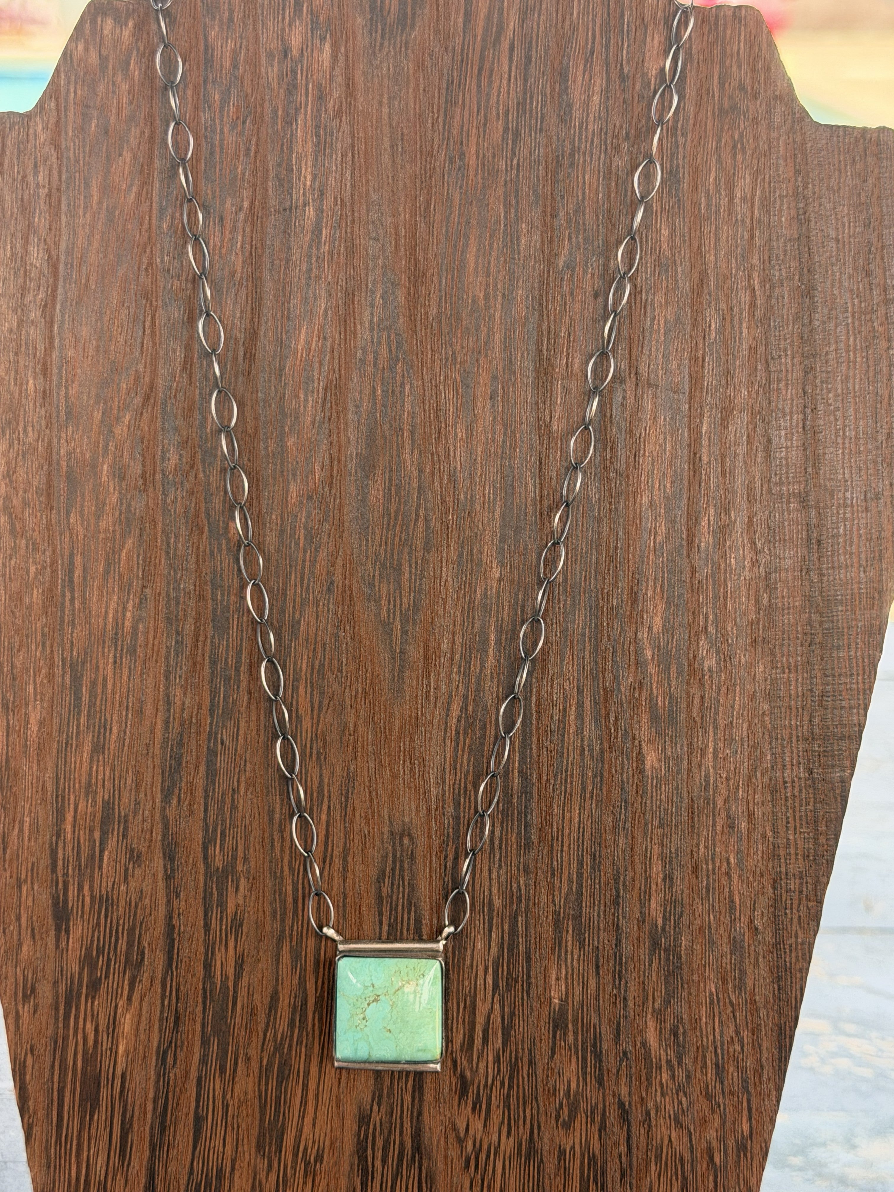 *Native American Made* Navajo Scott Skeets:  Sterling Silver with Royston Square Necklace