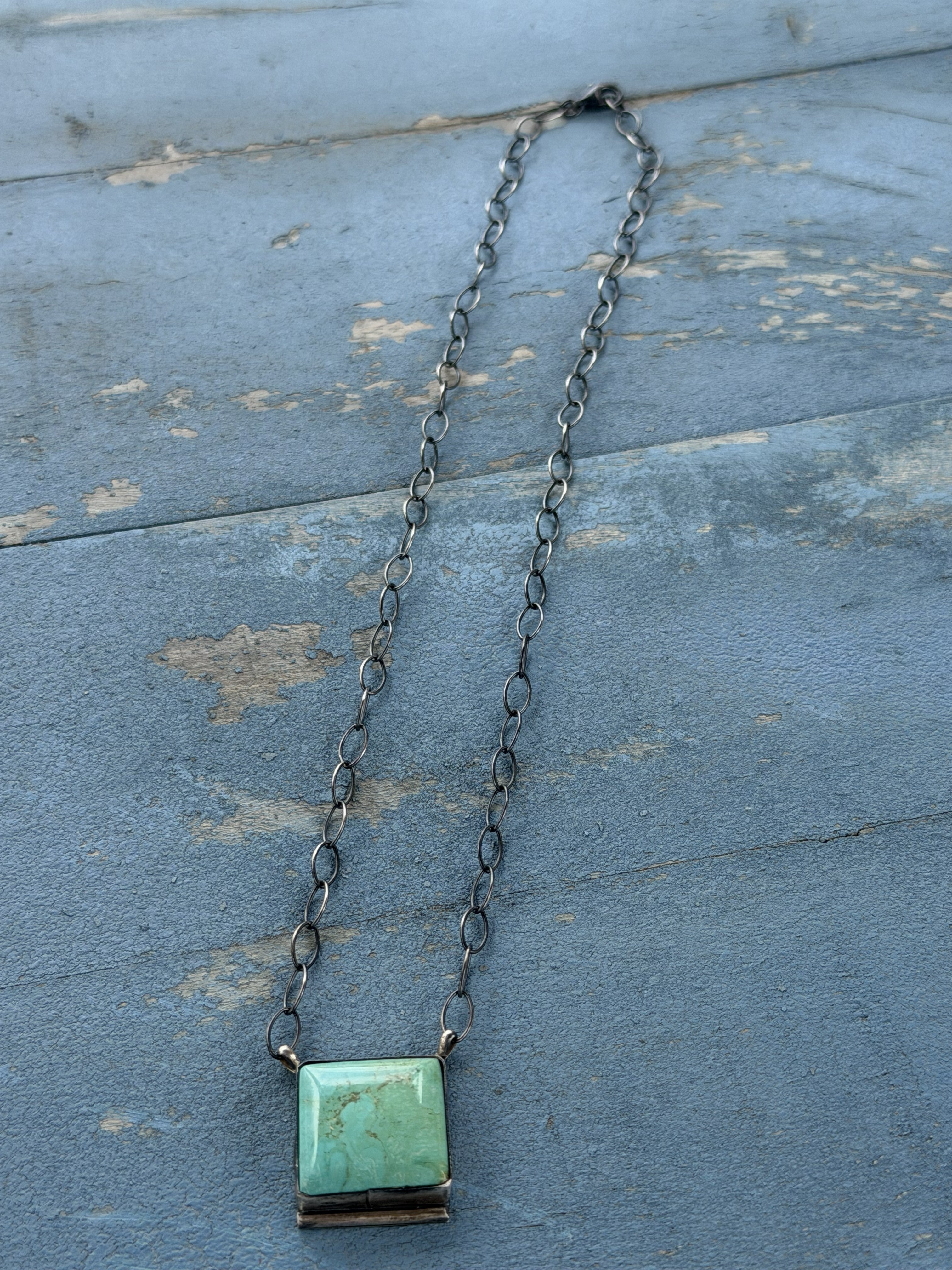 *Native American Made* Navajo Scott Skeets:  Sterling Silver with Royston Square Necklace
