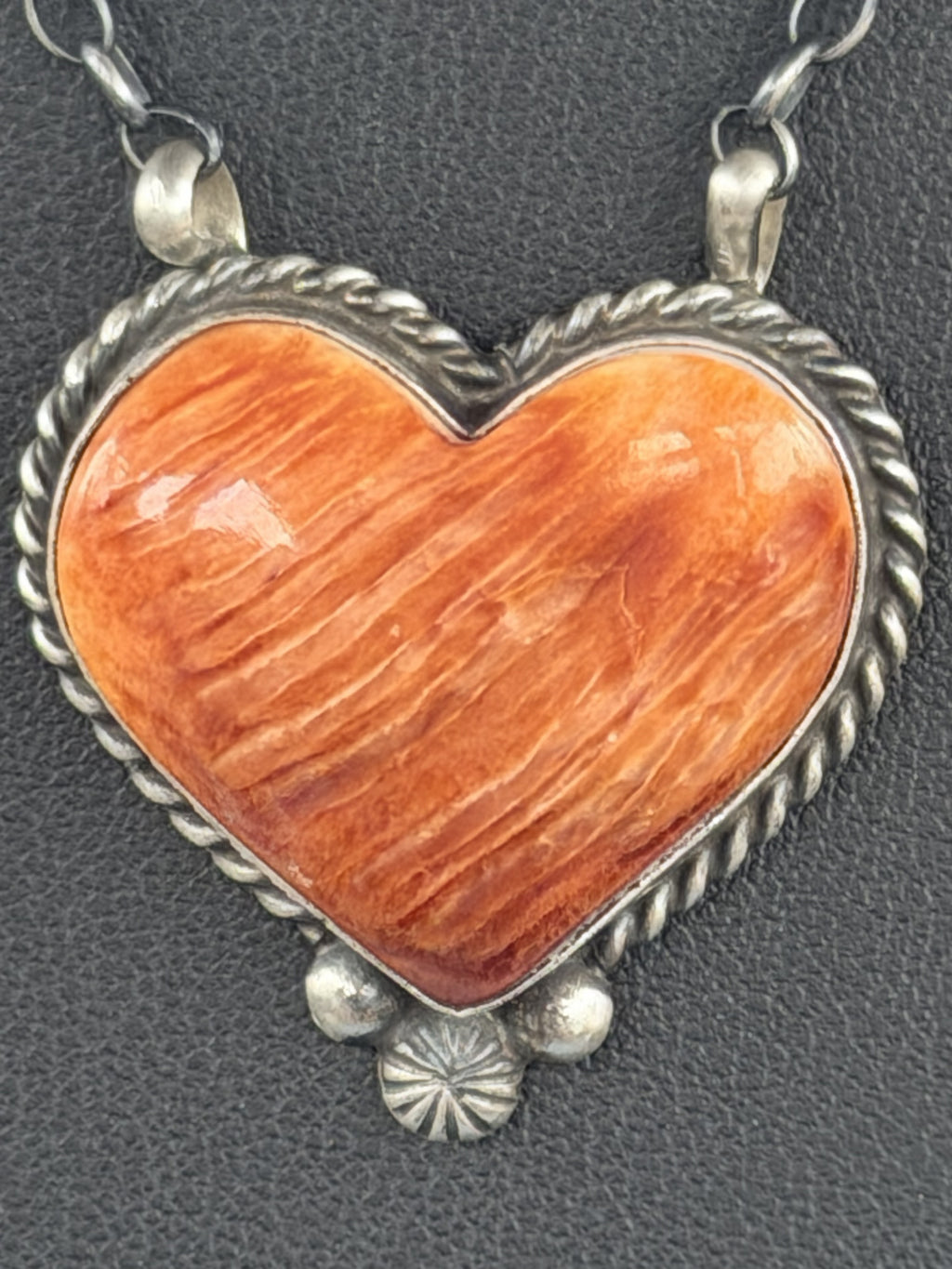 *Native American Made* Navajo Chastity Belone:  18" Sterling Silver with Orange Spiny Heart Necklace