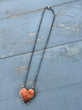 *Native American Made* Navajo Chastity Belone:  18" Sterling Silver with Orange Spiny Heart Necklace