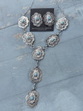 *Native American Made*  Navajo Lavina Benally:  Sterling Silver Concho Lariat with Sleeping Beauty Turquoise and Earrings