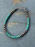 *Native American Made*  Navajo Harold Tahe:  Sterling Silver Pearls with Sonoran Turquoise Beads