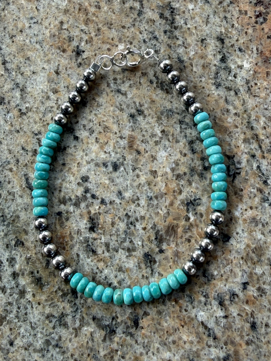 *Native American Made*  Navajo Harold Tahe:  Sterling Silver Pearls with Sonoran Turquoise Beads