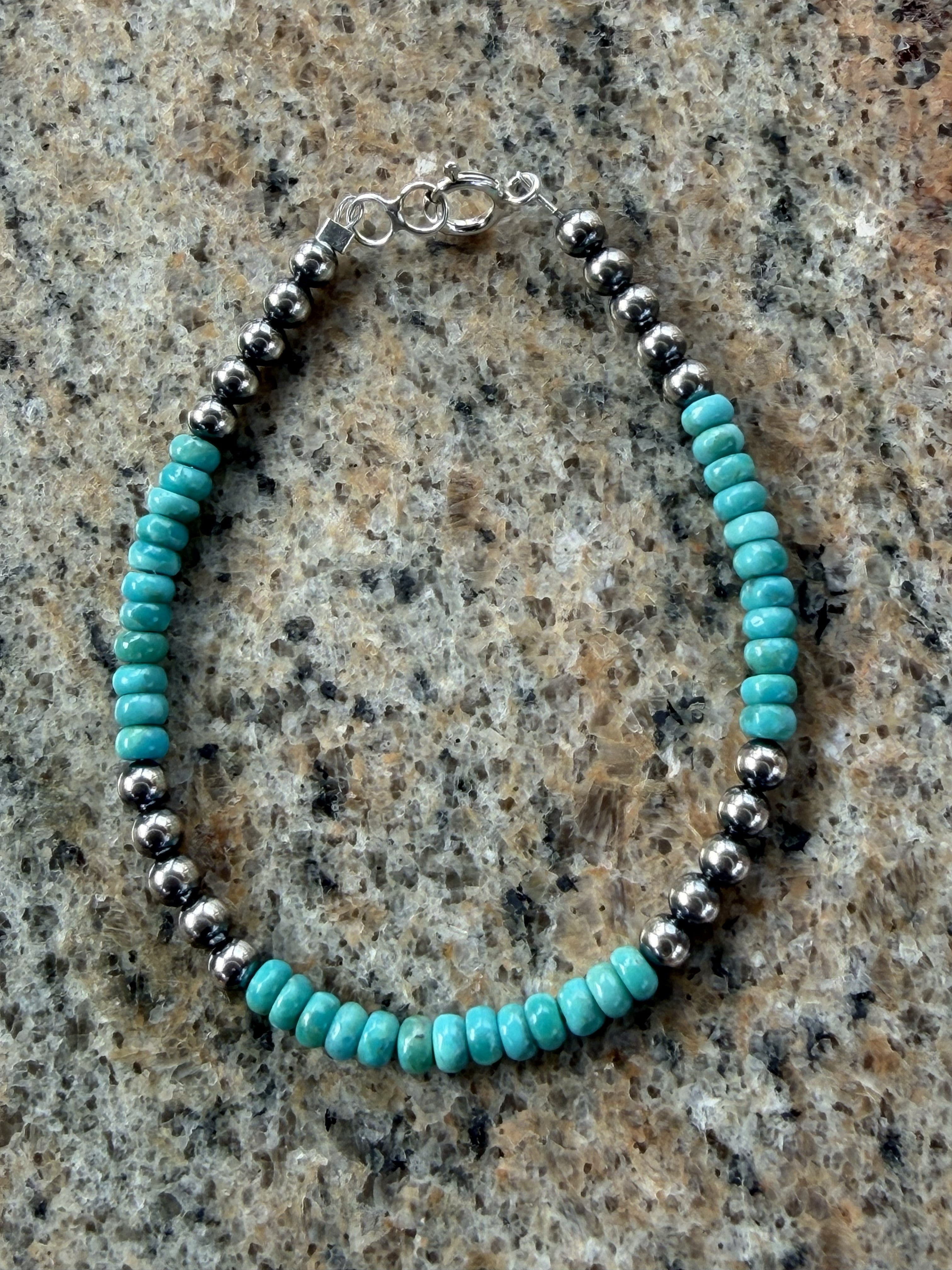 *Native American Made*  Navajo Harold Tahe:  Sterling Silver Pearls with Sonoran Turquoise Beads
