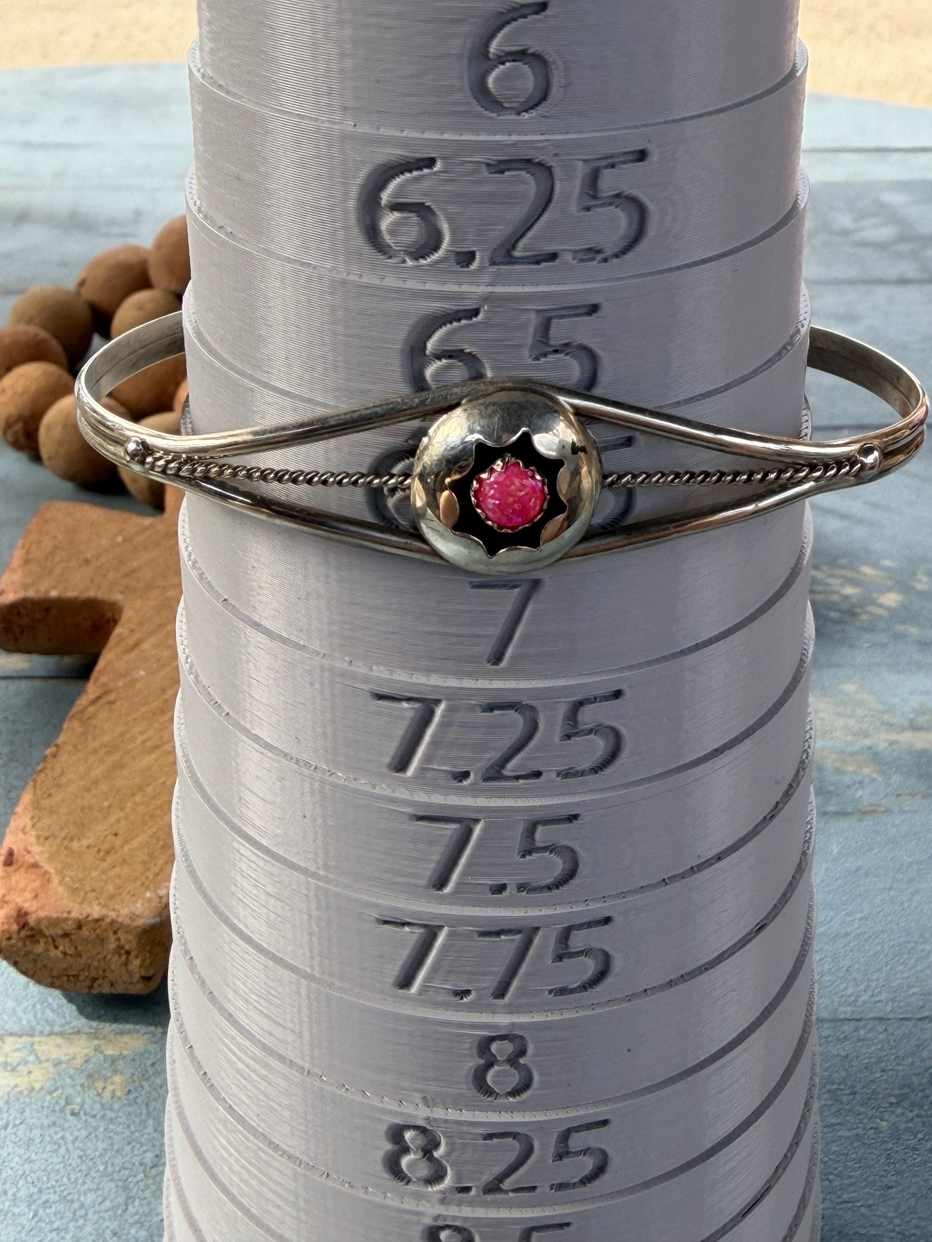 Sterling Silver Small Round Pink Opal Cuff
