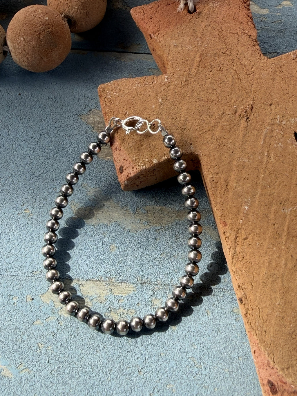 *Native American Made*  Navajo Kimberly Tom:  4mm Sterling Silver Pearl Bracelet