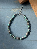 *Native American Made*  Navajo Harold Tahe:  Sterling Silver Bracelet with Turquoise and Melon Beads