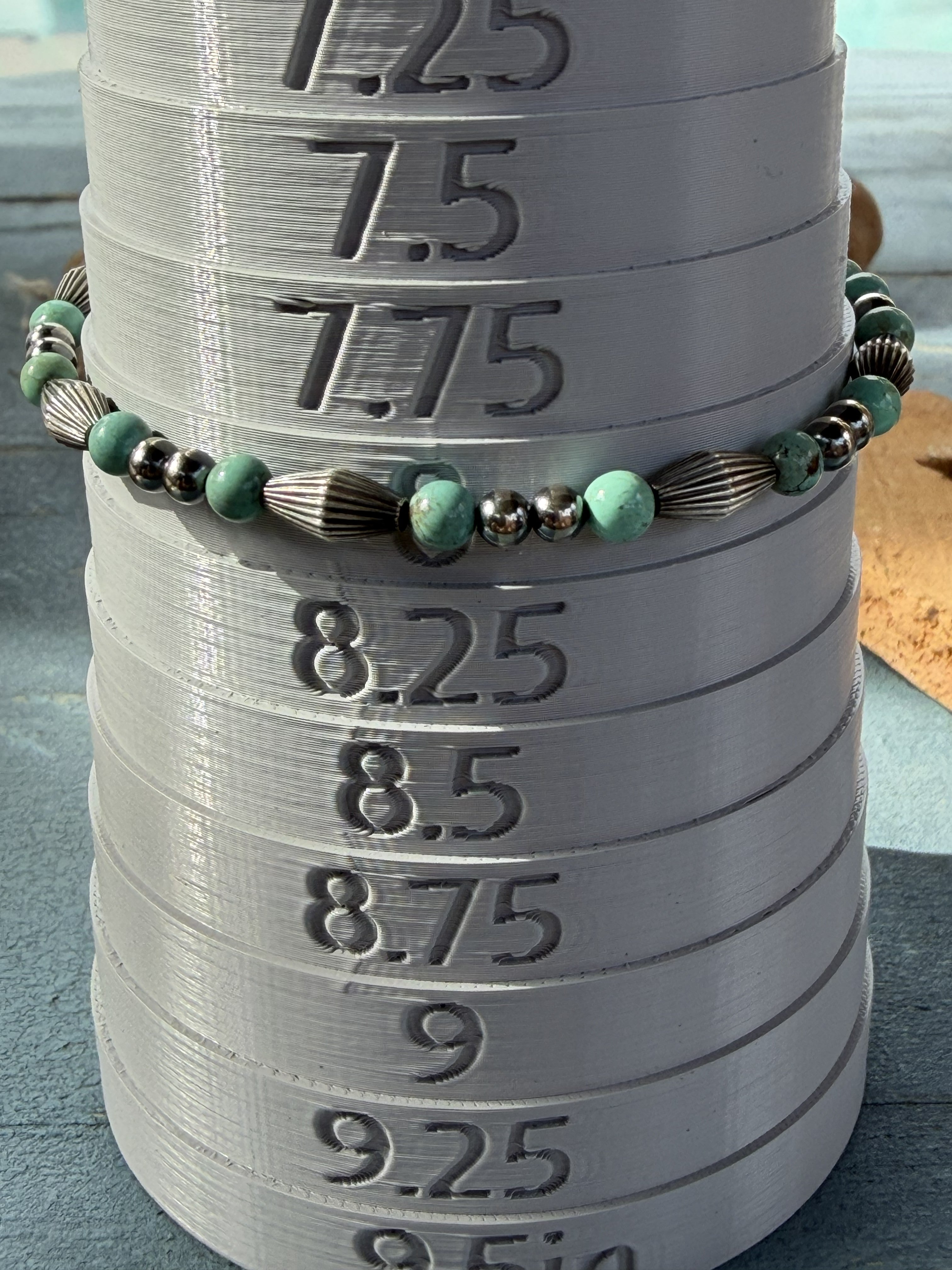 *Native American Made*  Navajo Harold Tahe:  Sterling Silver Bracelet with Turquoise and Melon Beads