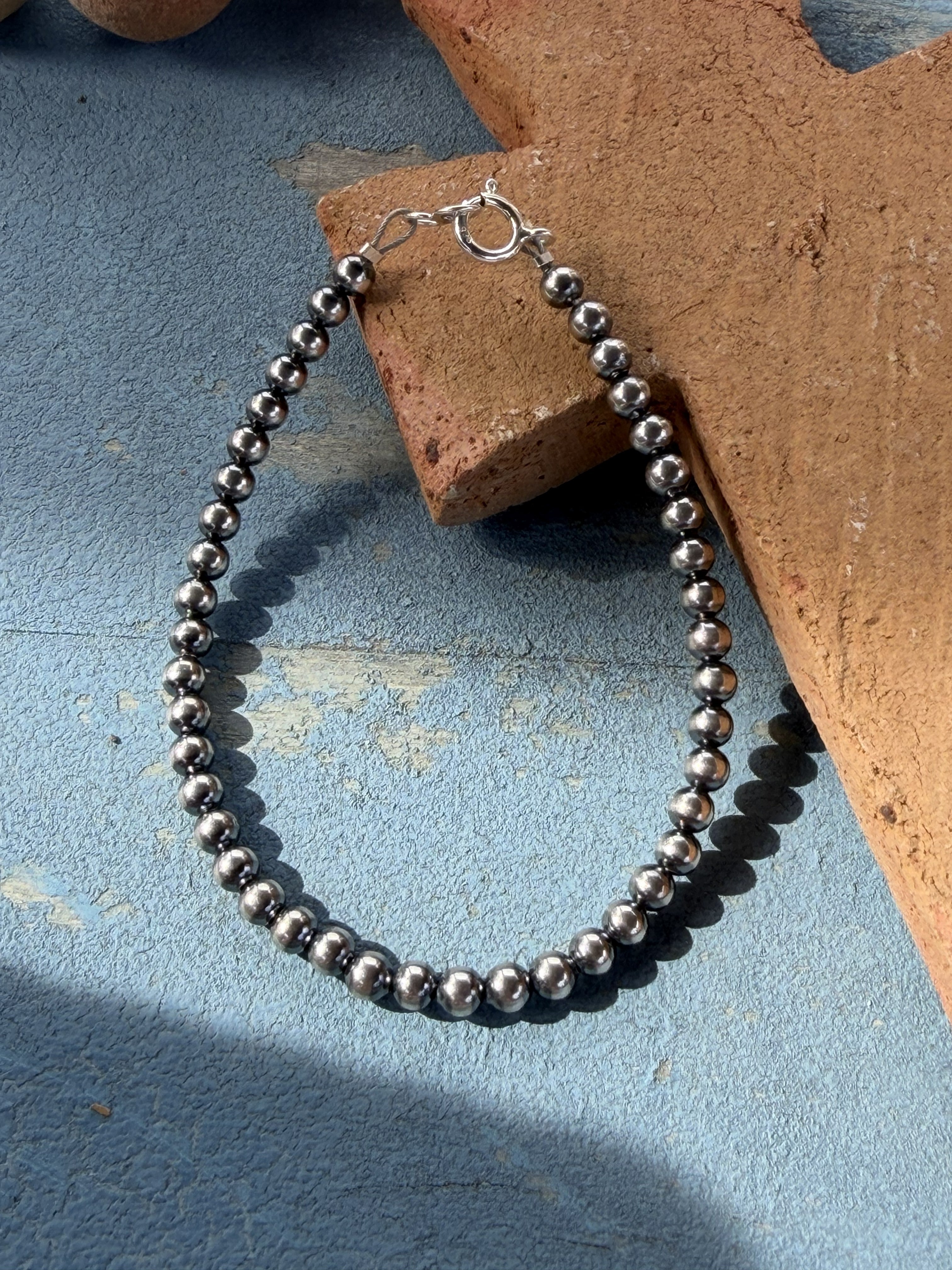 *Native American Made* Navajo Harold Tahe:  4mm Sterling Silver Pearl Bracelet