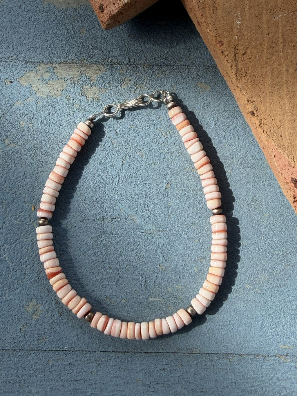 *Native American Made* Navajo Tammy Nolcote:  Sterling Silver and Orange Spiney Bracelet