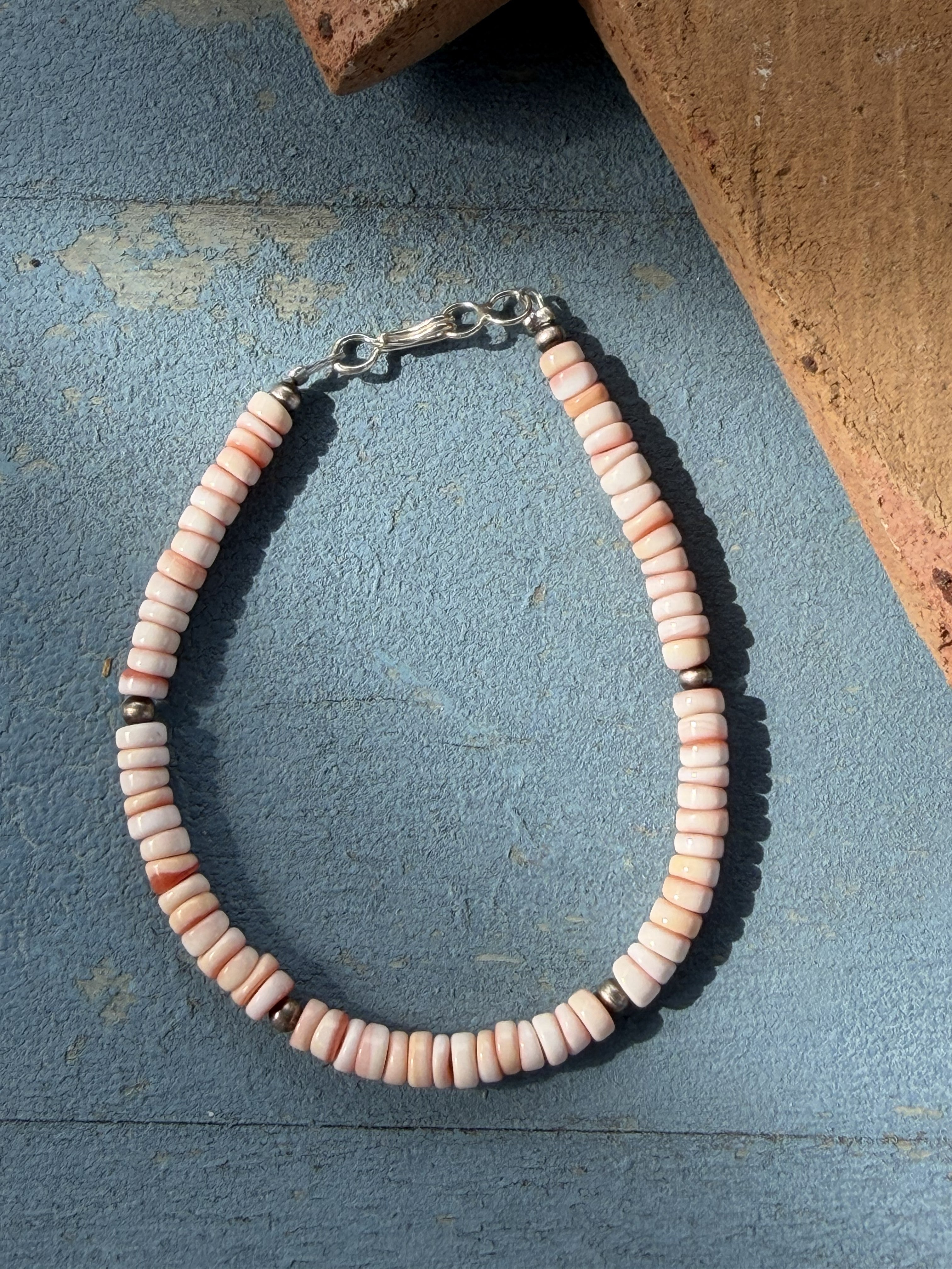 *Native American Made* Navajo Tammy Nolcote:  Sterling Silver and Orange Spiney Bracelet