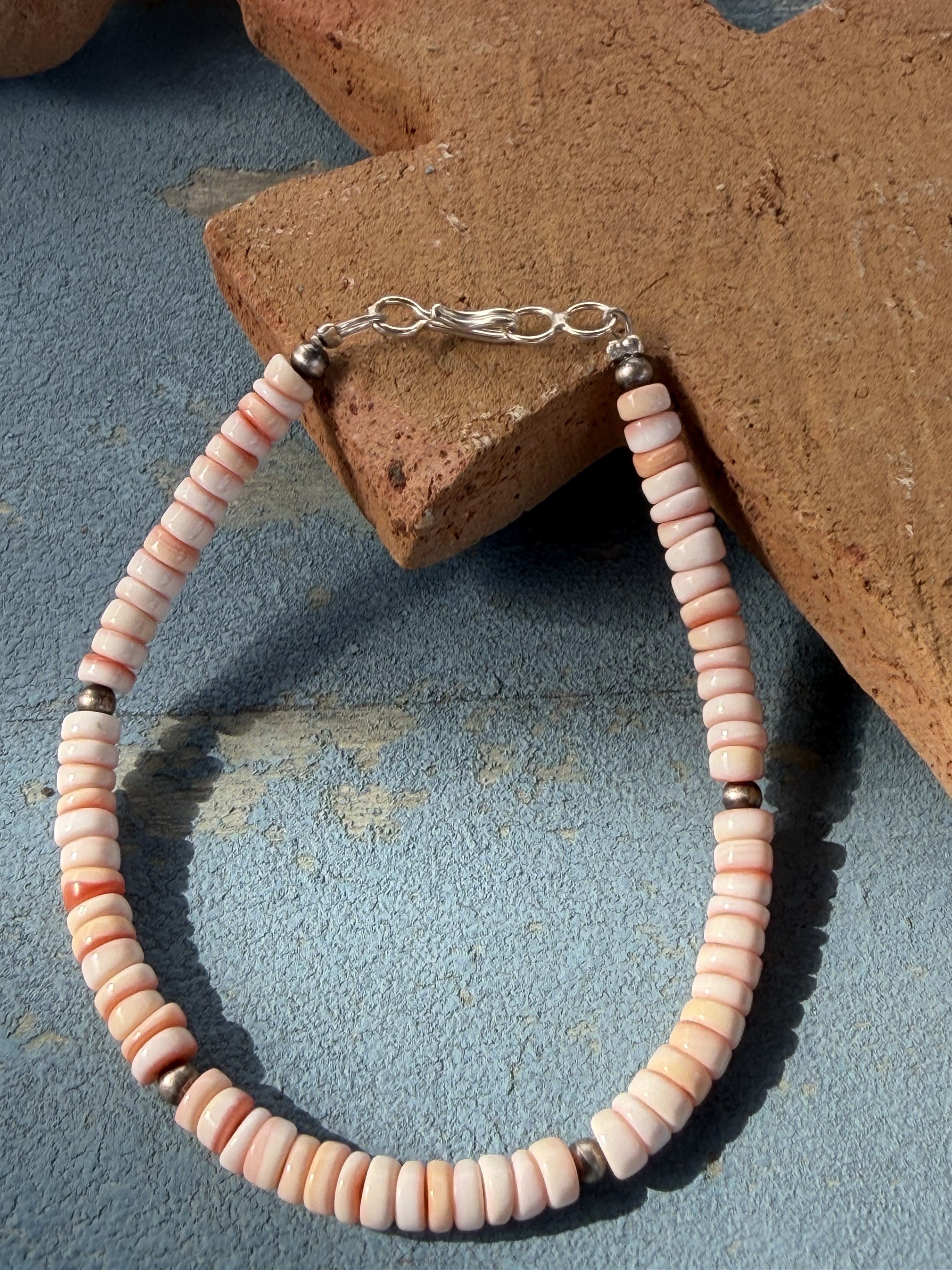 *Native American Made* Navajo Tammy Nolcote:  Sterling Silver and Orange Spiney Bracelet