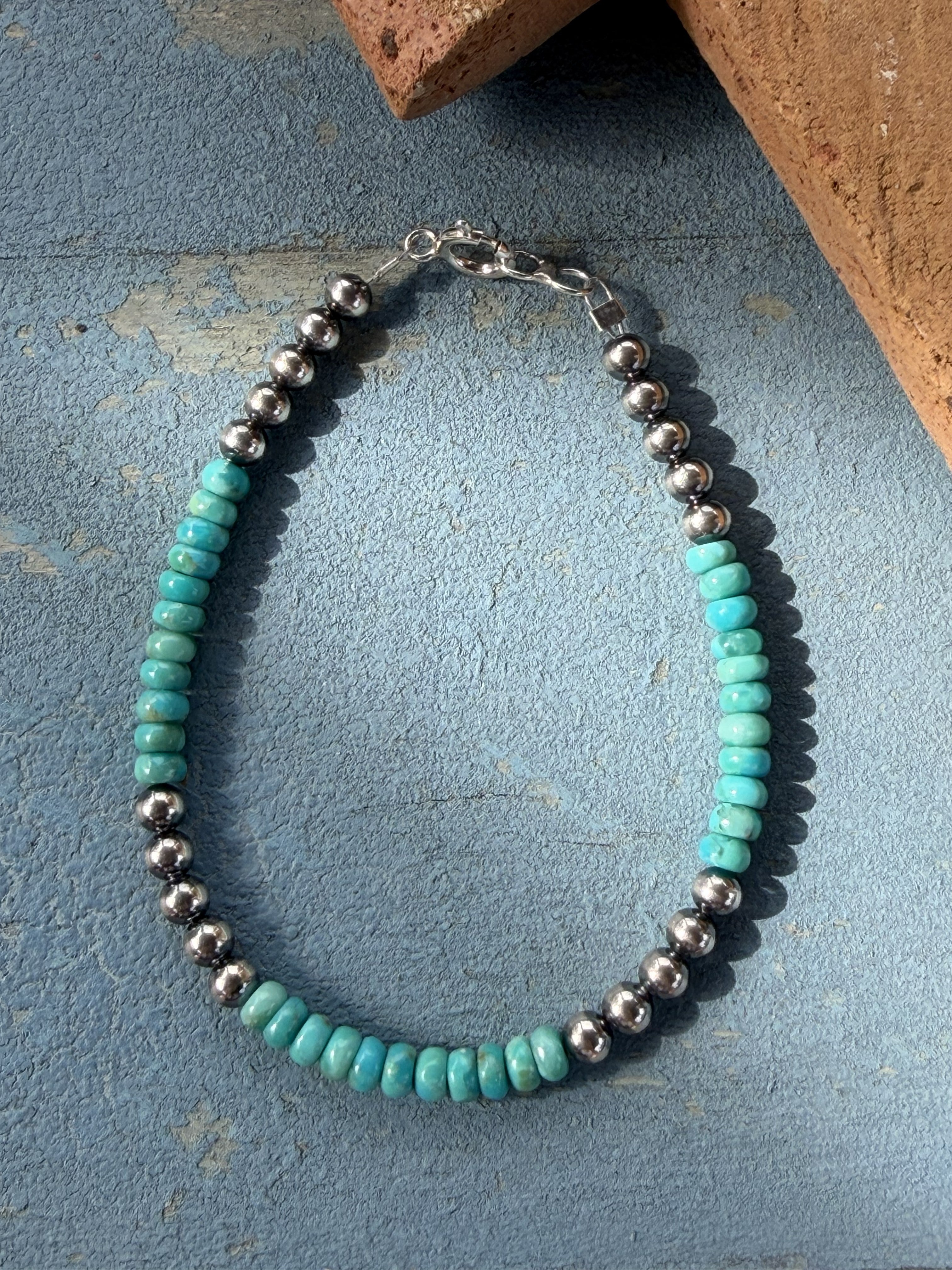 *Native American Made*  Navajo Harold Tahe:  Sterling Silver Pearls with Turquoise Beads
