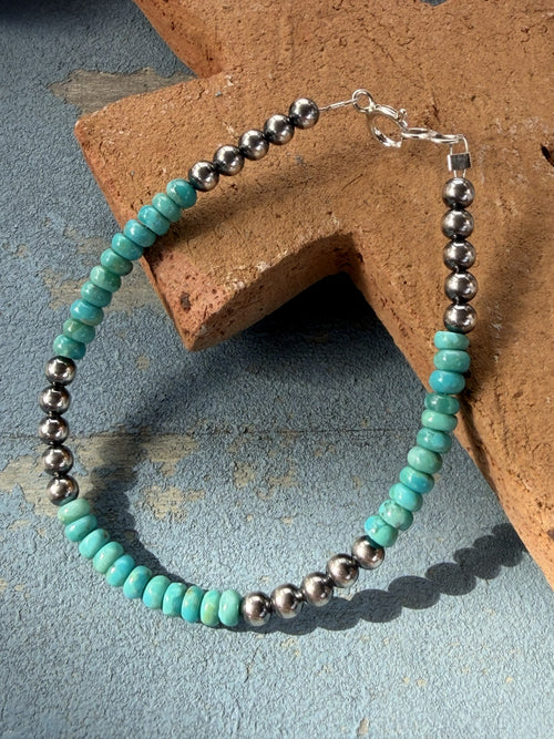 *Native American Made*  Navajo Harold Tahe:  Sterling Silver Pearls with Turquoise Beads