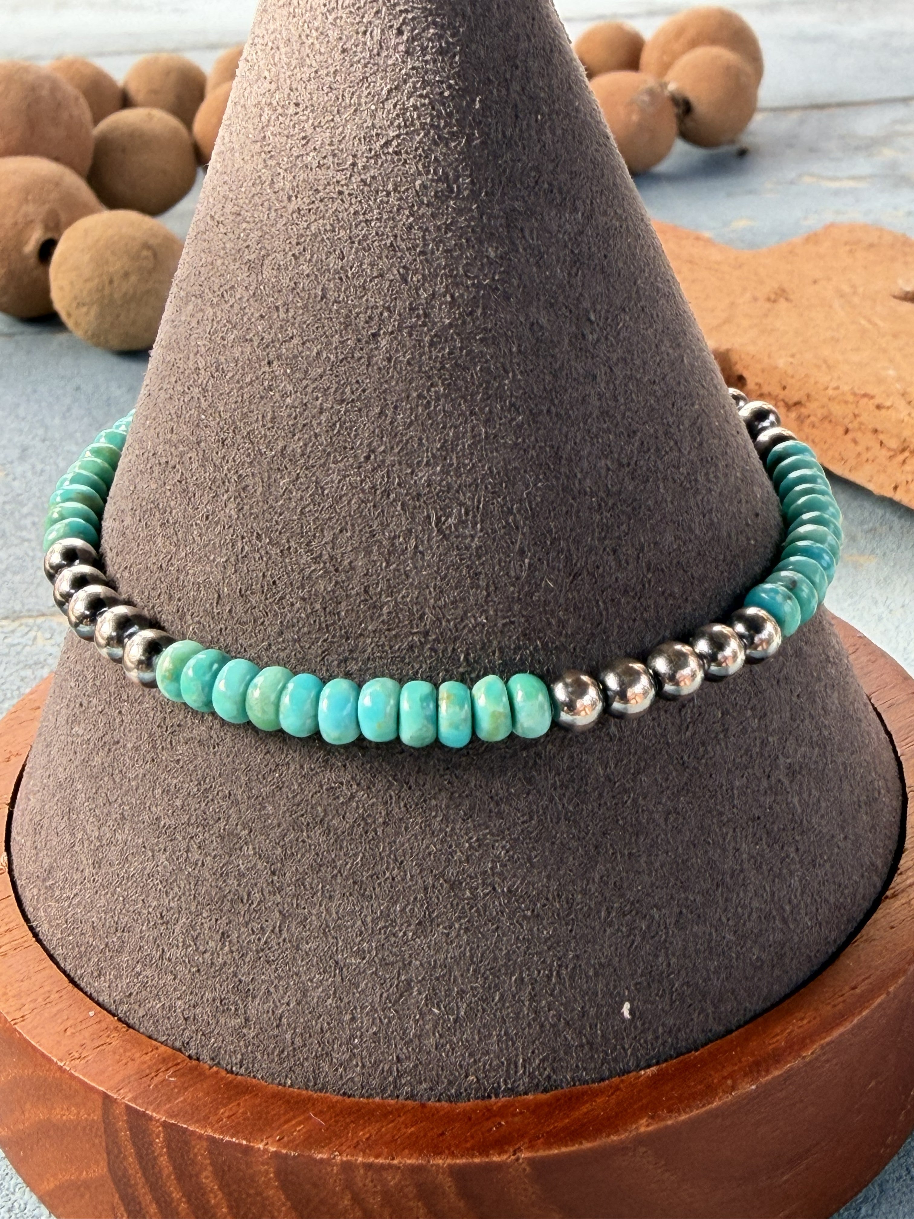*Native American Made*  Navajo Harold Tahe:  Sterling Silver Pearls with Turquoise Beads