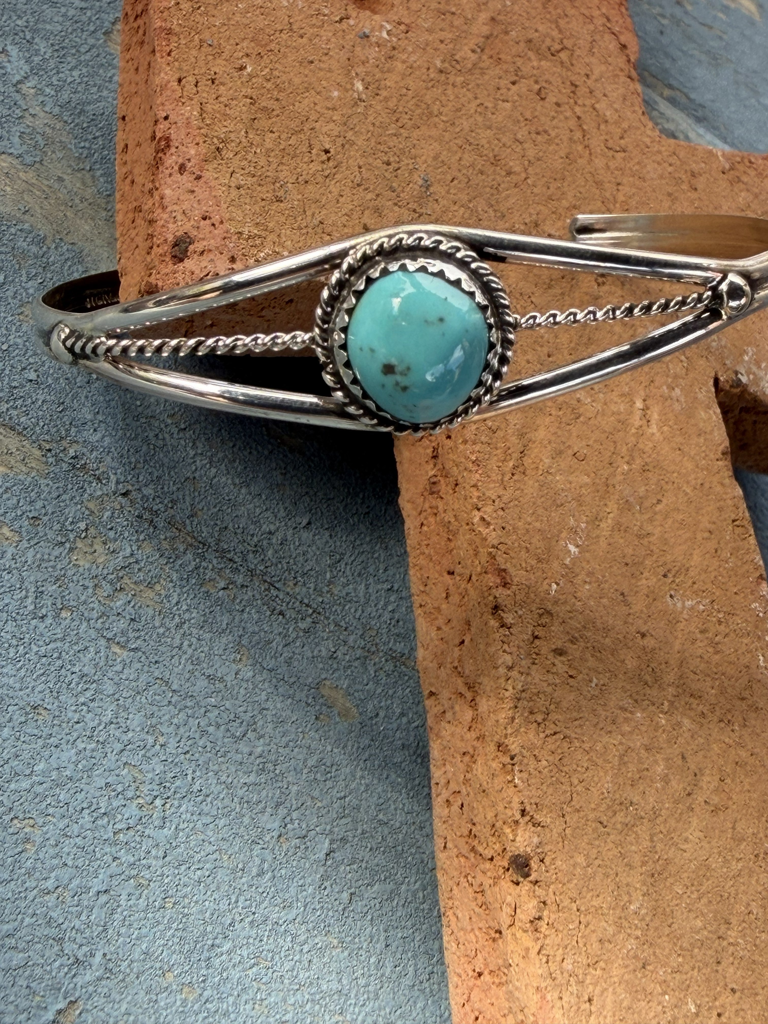 *Native American Made*  Navajo Esther White:  Sterling Silver Small Round Turquoise Cuff