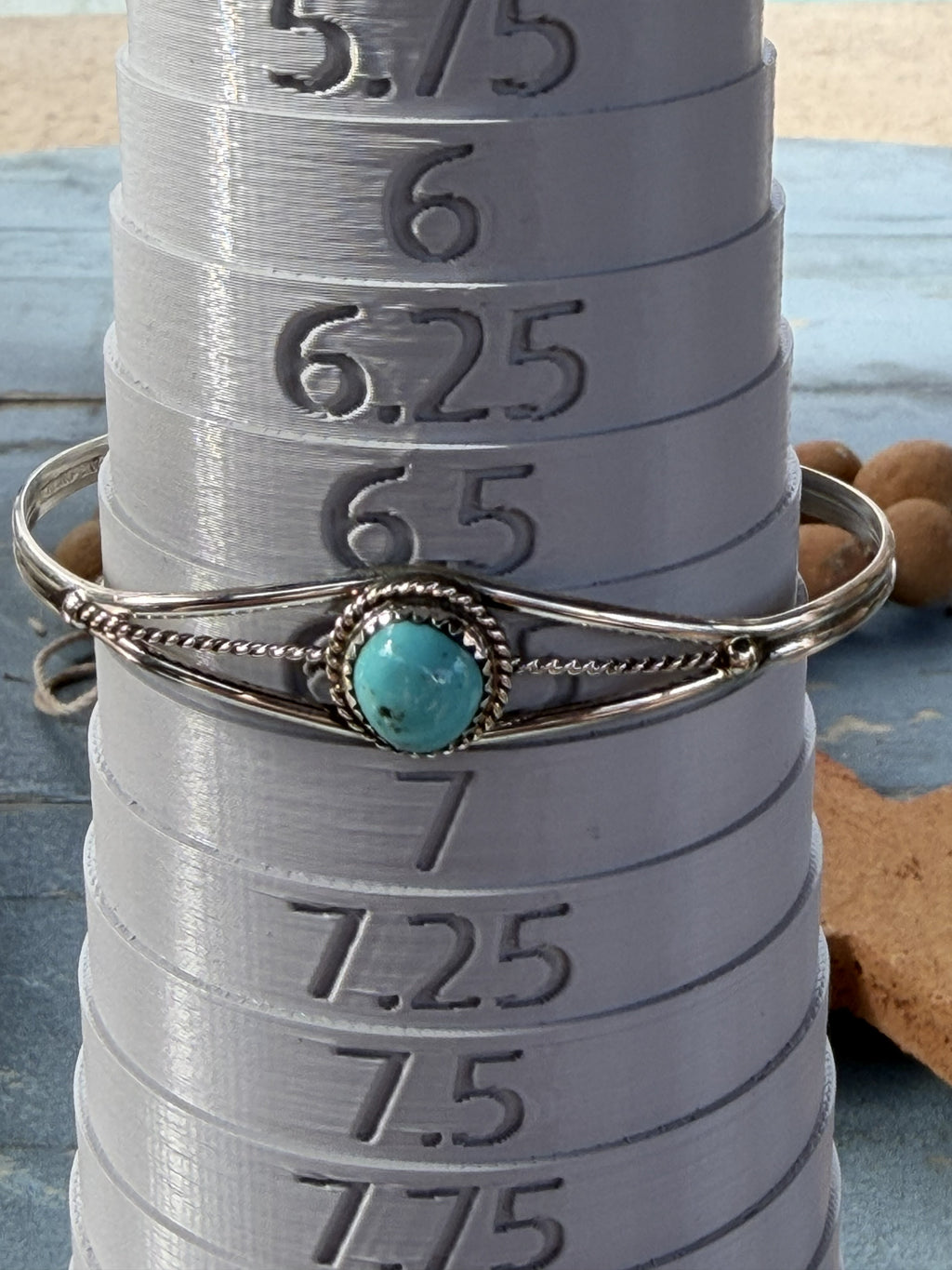 *Native American Made*  Navajo Esther White:  Sterling Silver Small Round Turquoise Cuff