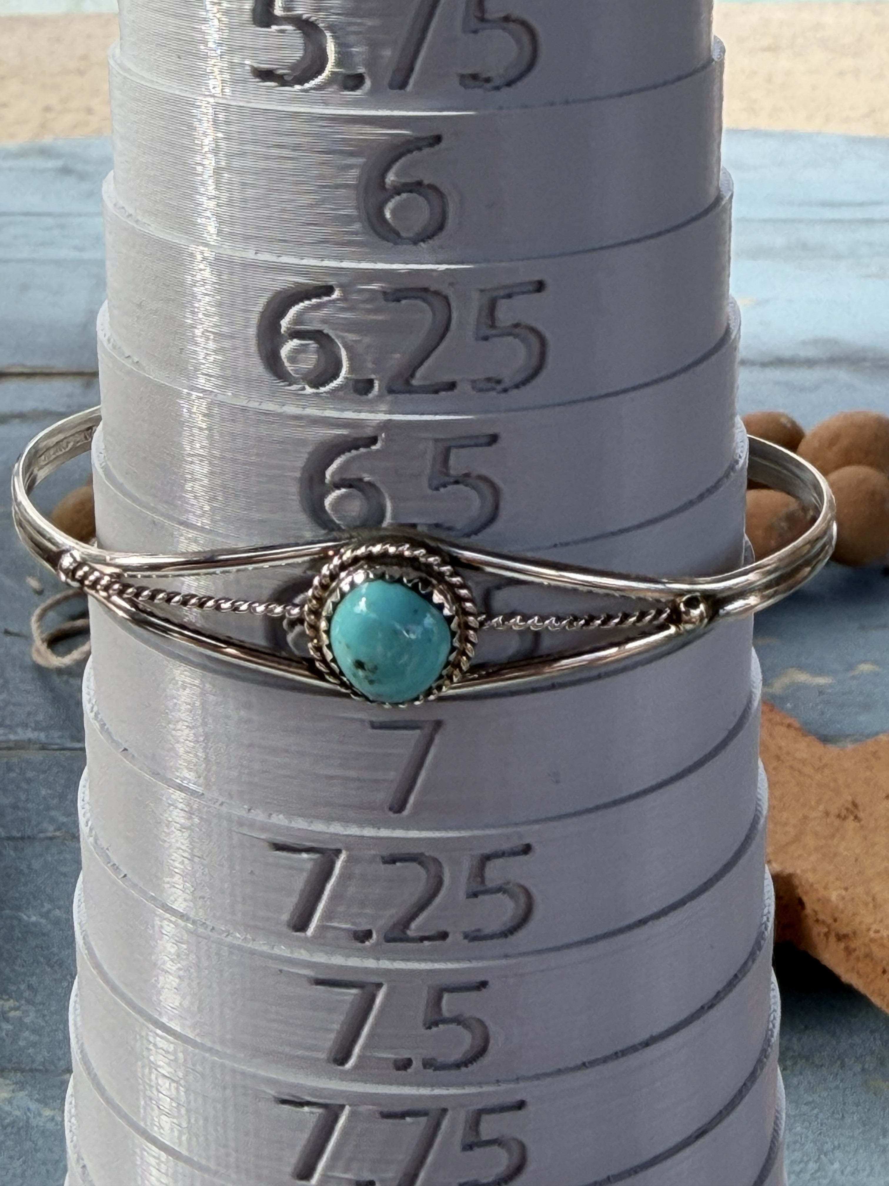 *Native American Made*  Navajo Esther White:  Sterling Silver Small Round Turquoise Cuff