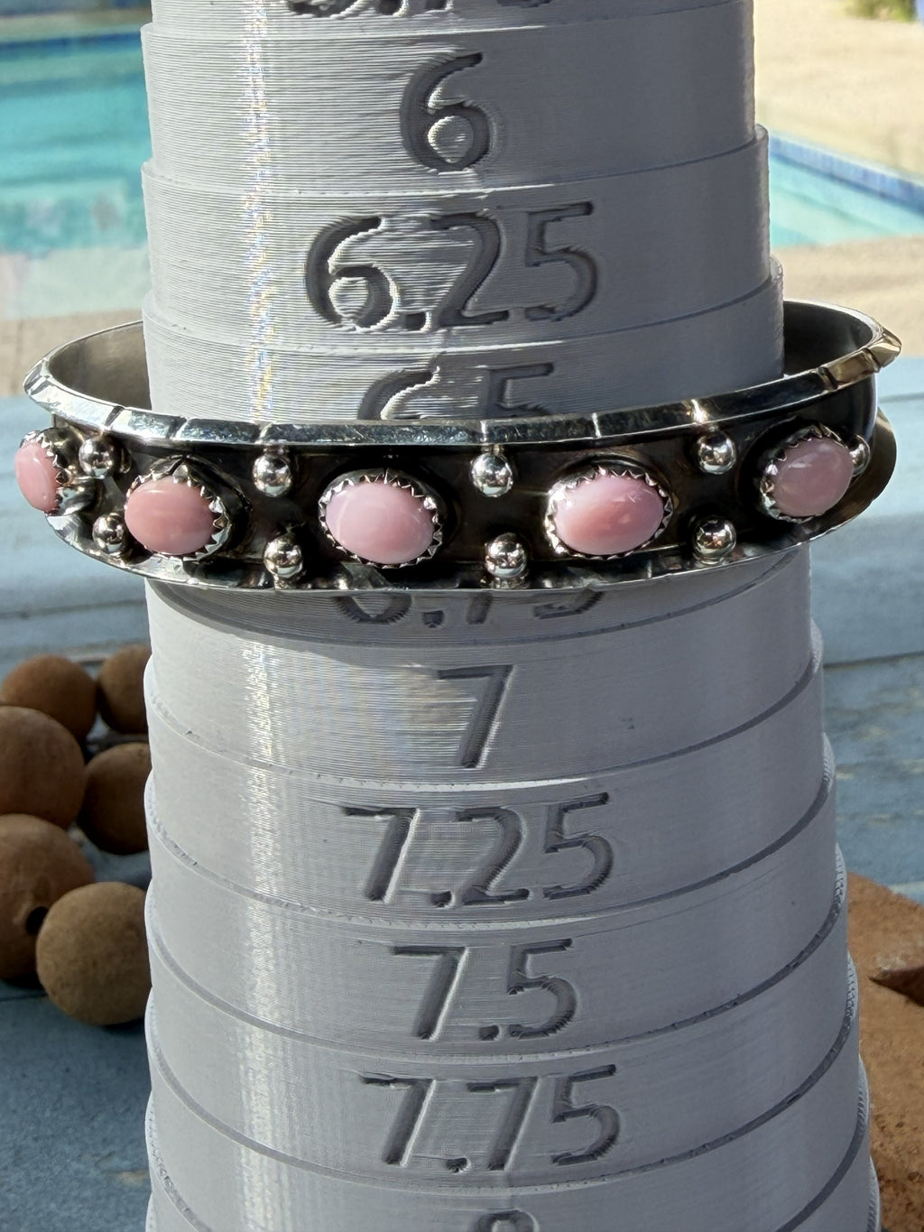 *Native American Made*  Navajo Reed Charley:  Sterling Silver with 5 Stones Pink Conch Cuff