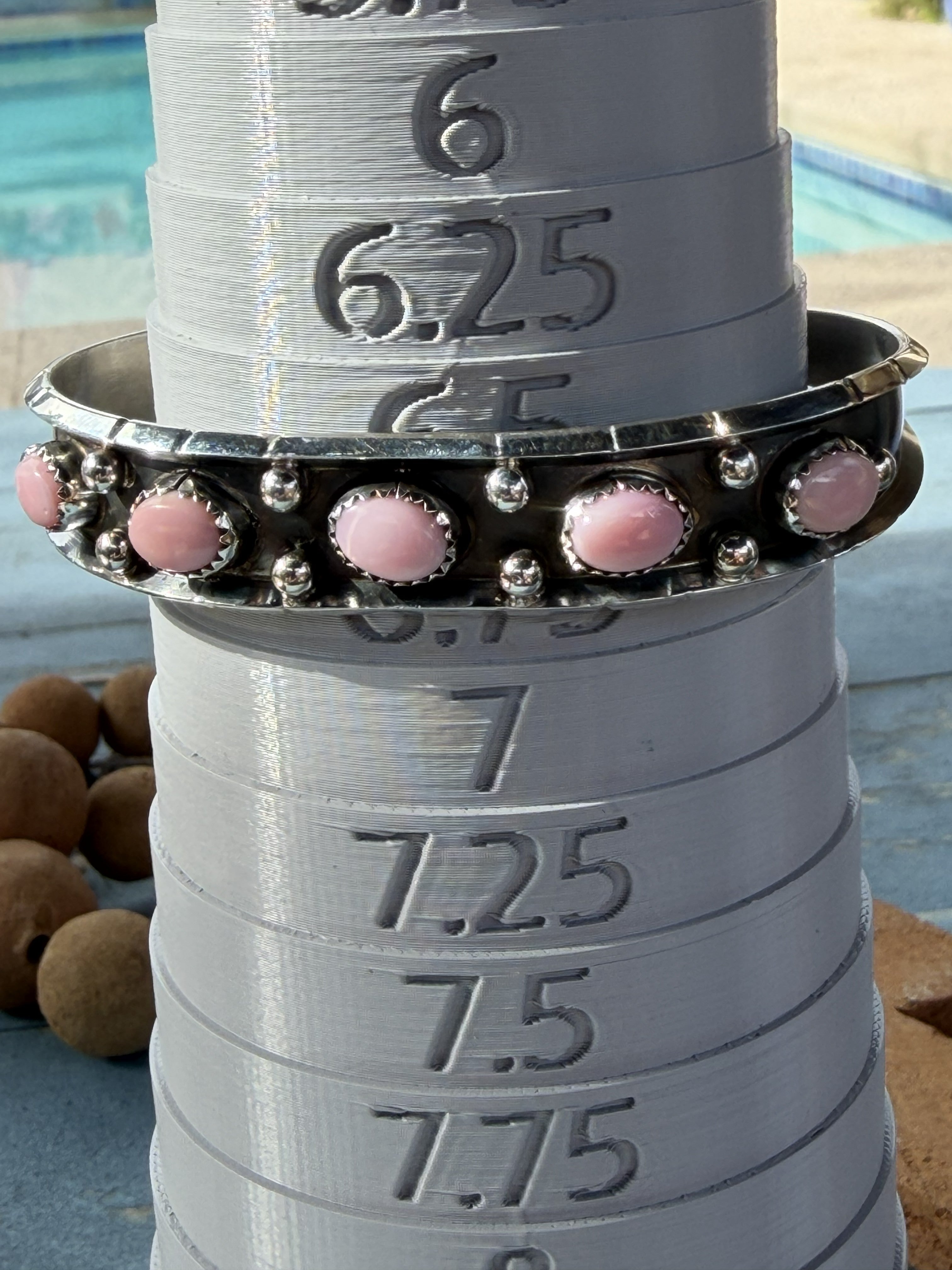 *Native American Made*  Navajo Reed Charley:  Sterling Silver with 5 Stones Pink Conch Cuff