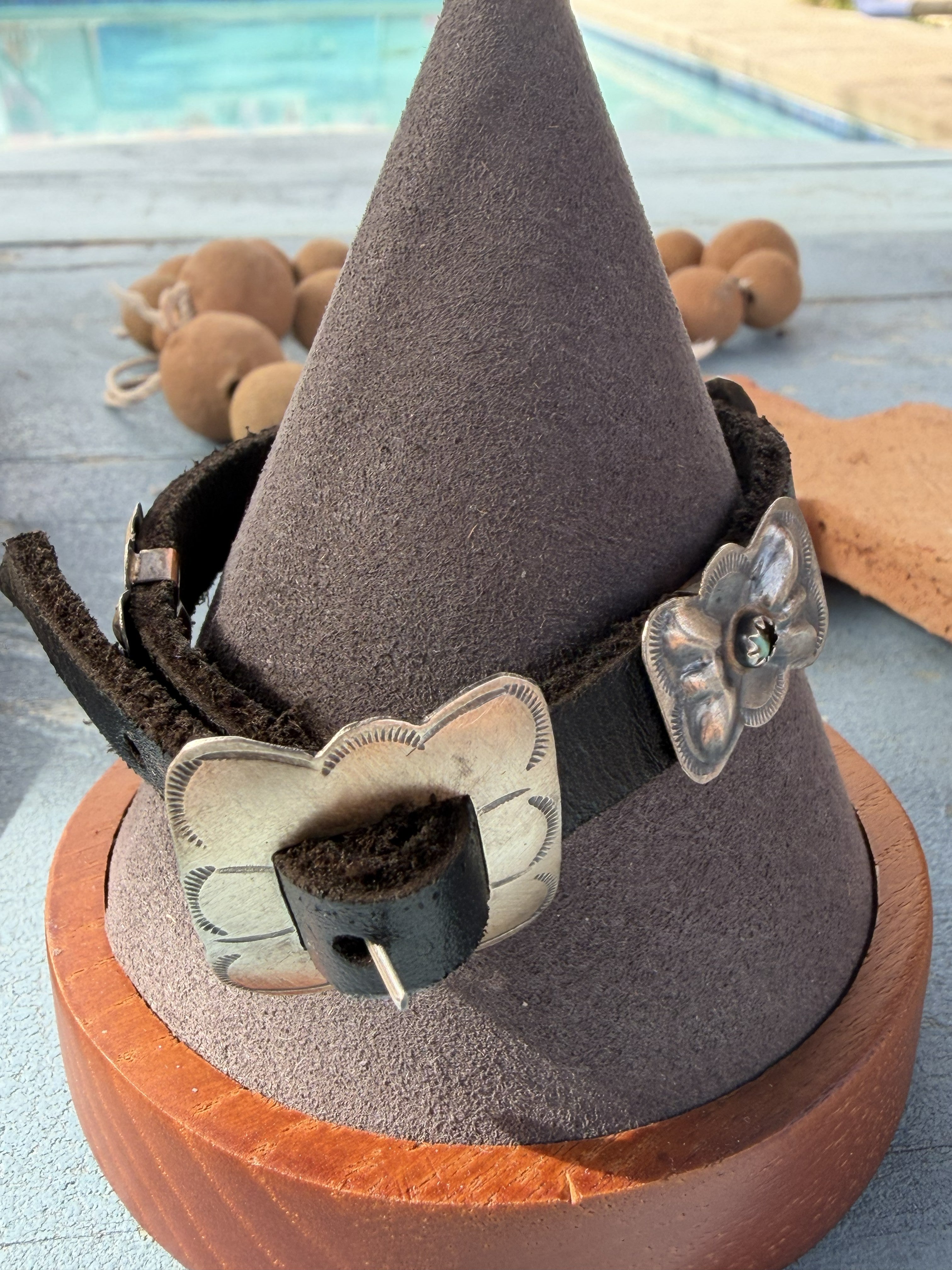 *Native American Made* Navajo Joan Begay:  Leather Bracelet with Sterling Silver Conchos and Turquoise