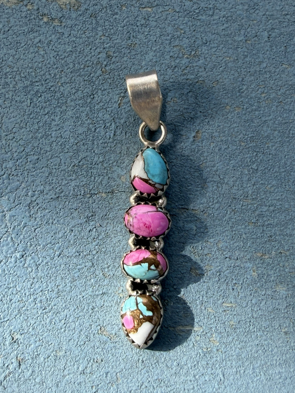 Small Sterling Silver with Four Stone Cotton Candy Pendant