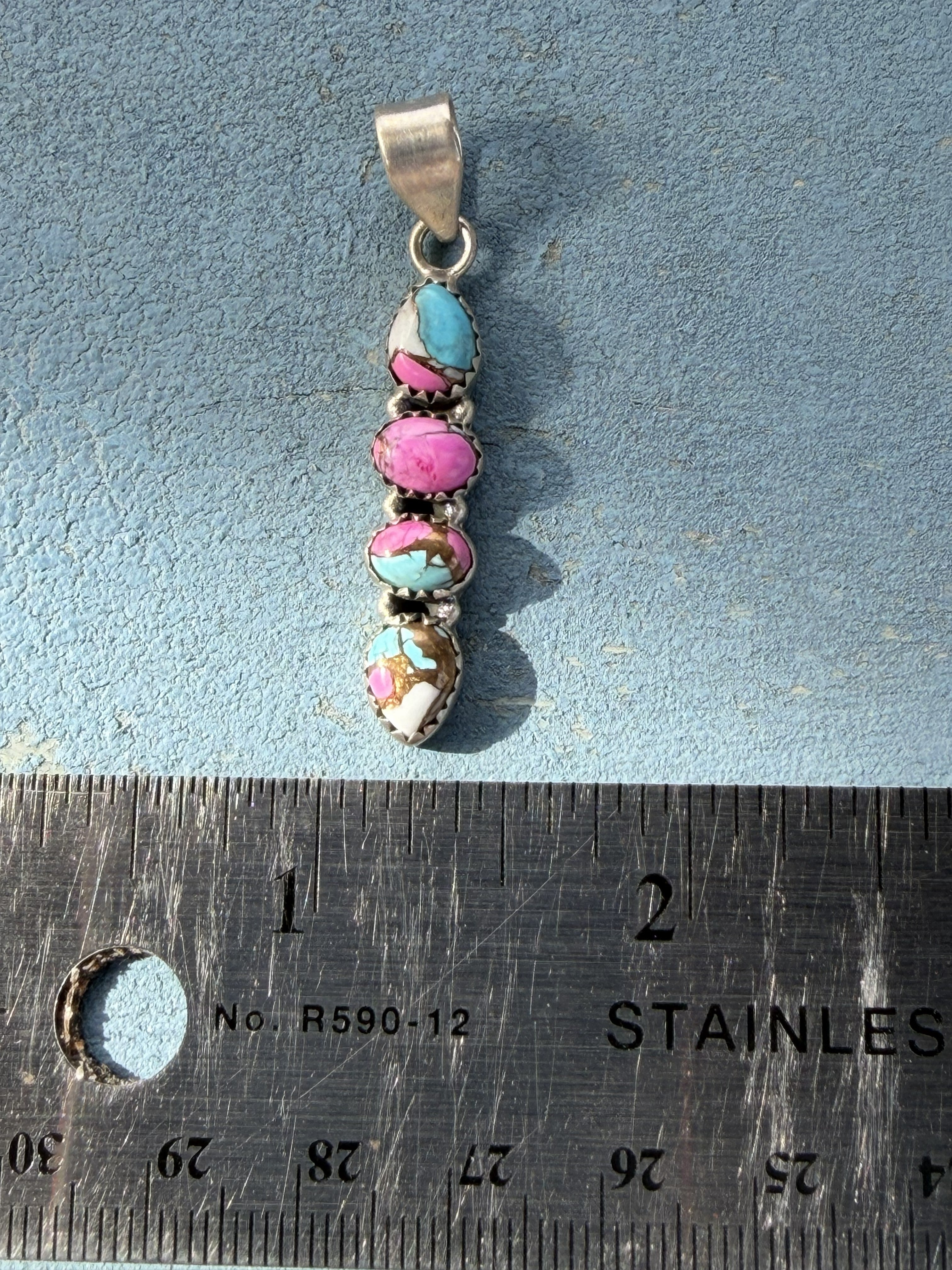 Small Sterling Silver with Four Stone Cotton Candy Pendant