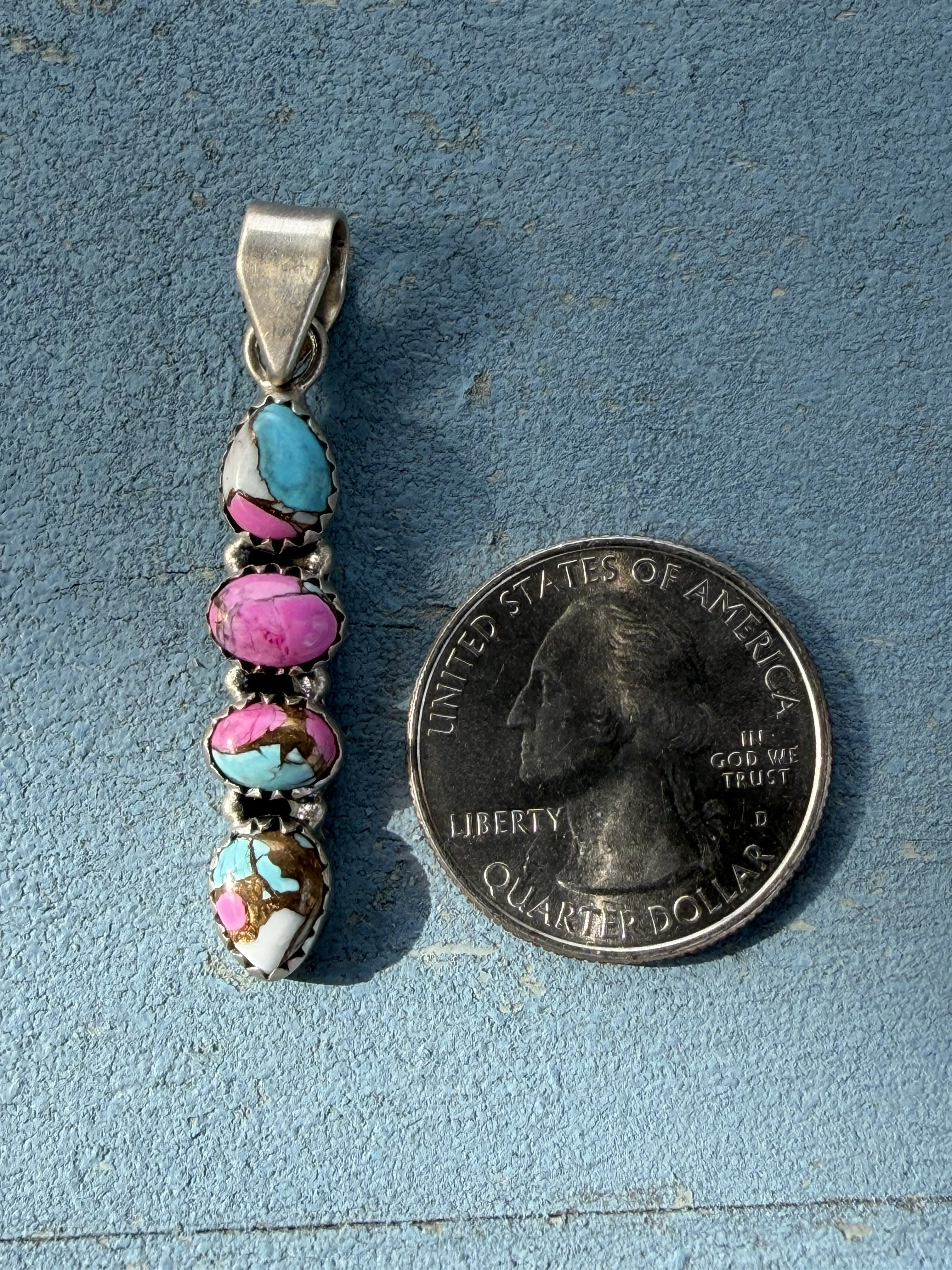 Small Sterling Silver with Four Stone Cotton Candy Pendant