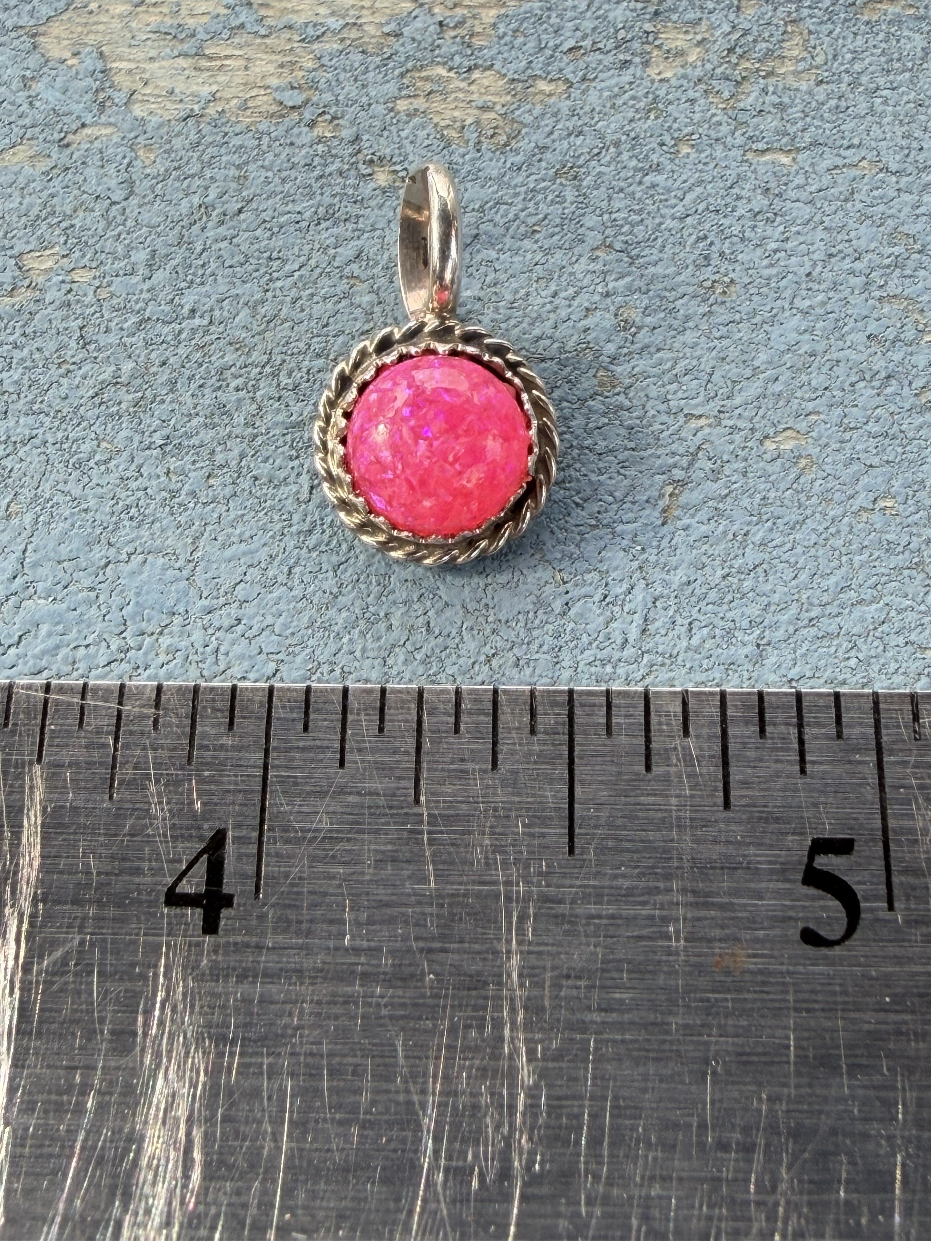 Small Round Pink Opal and Sterling Silver Pendant