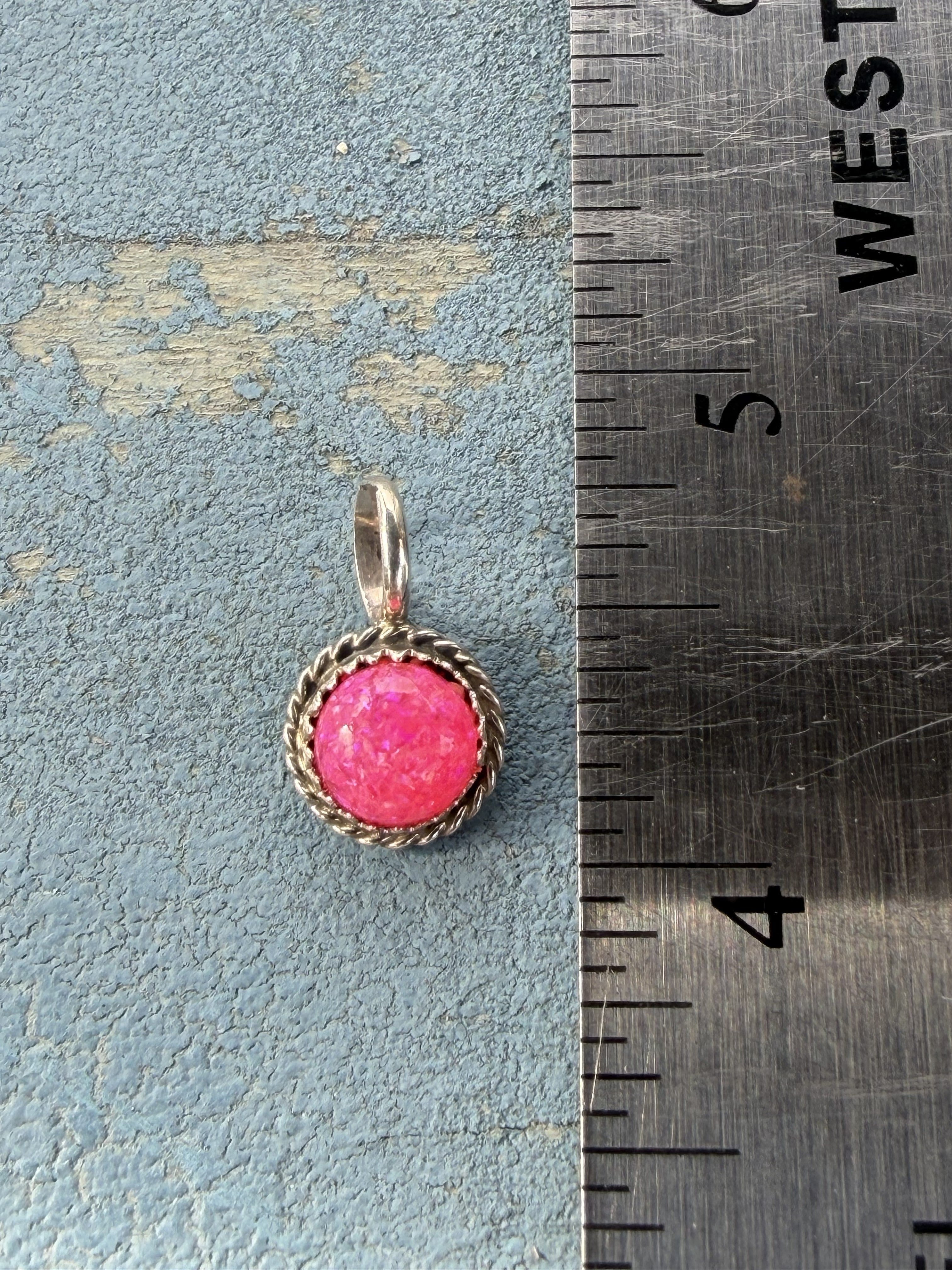 Small Round Pink Opal and Sterling Silver Pendant