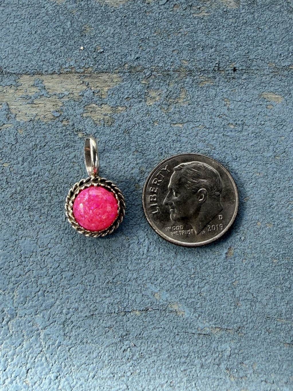 Small Round Pink Opal and Sterling Silver Pendant