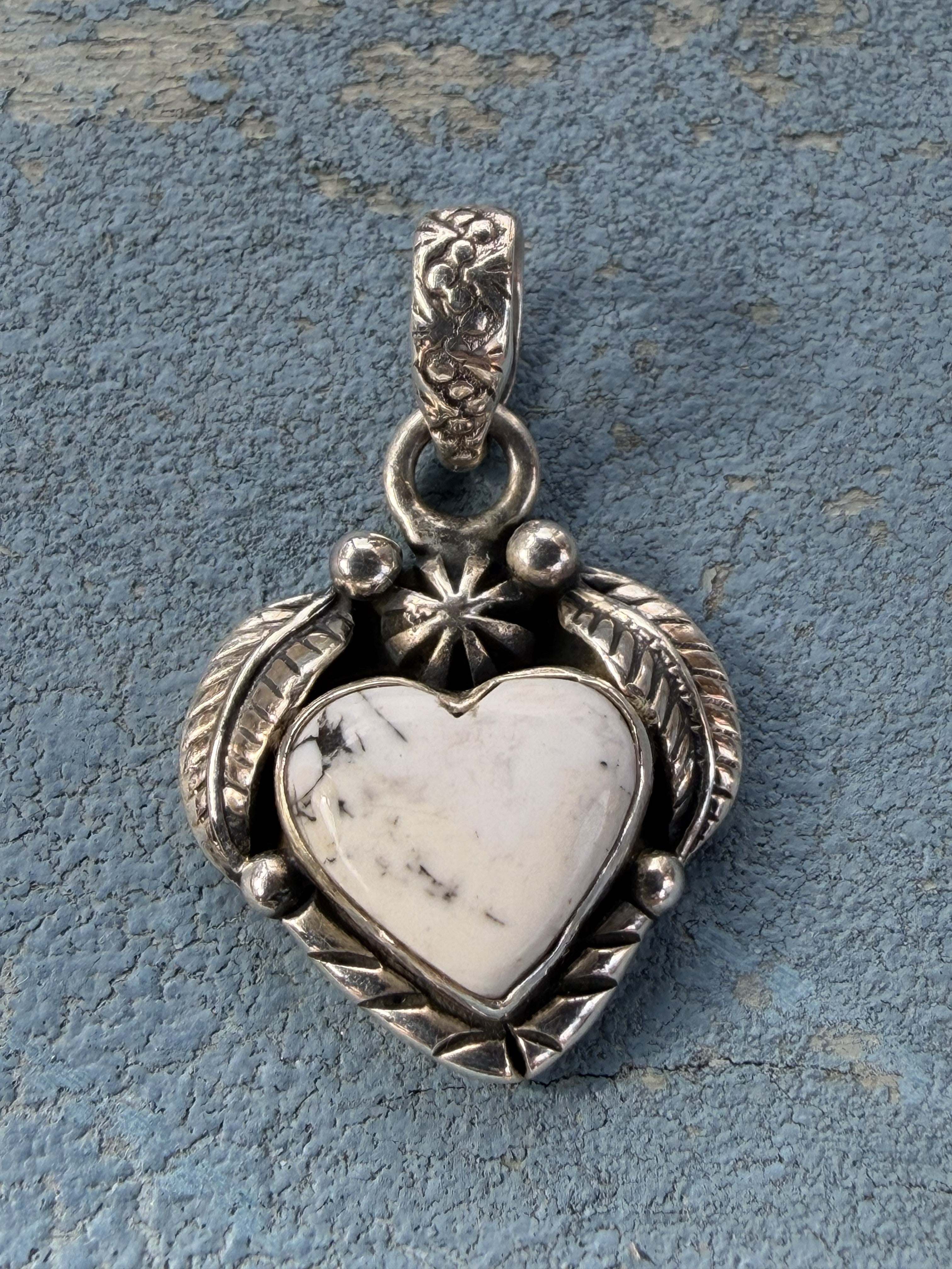 Small Sterling Silver Pendant with White Buffalo Stone