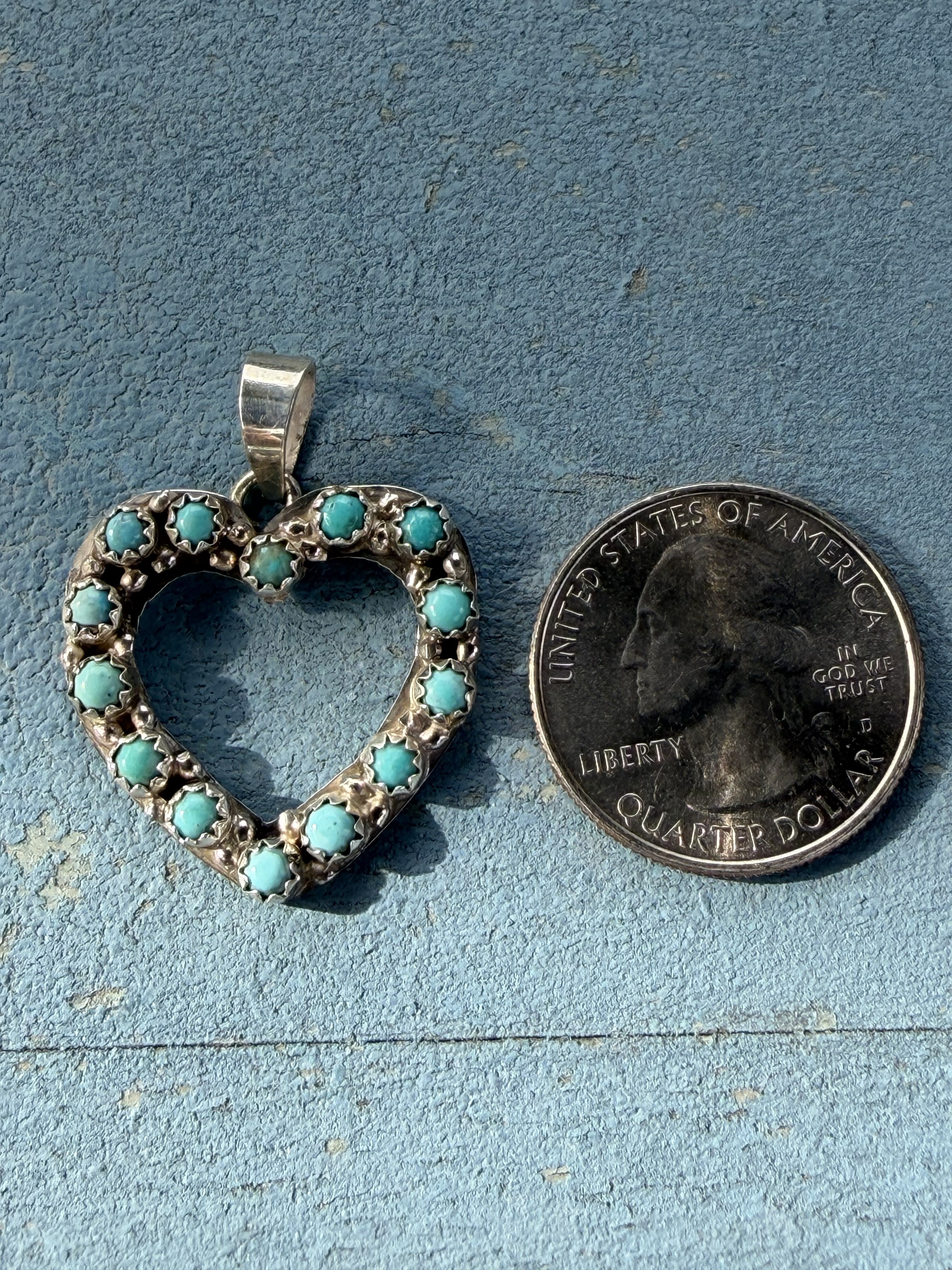 *Native American Made* Navajo Scott Skeets Heart Pendant with Kingman Turquoise