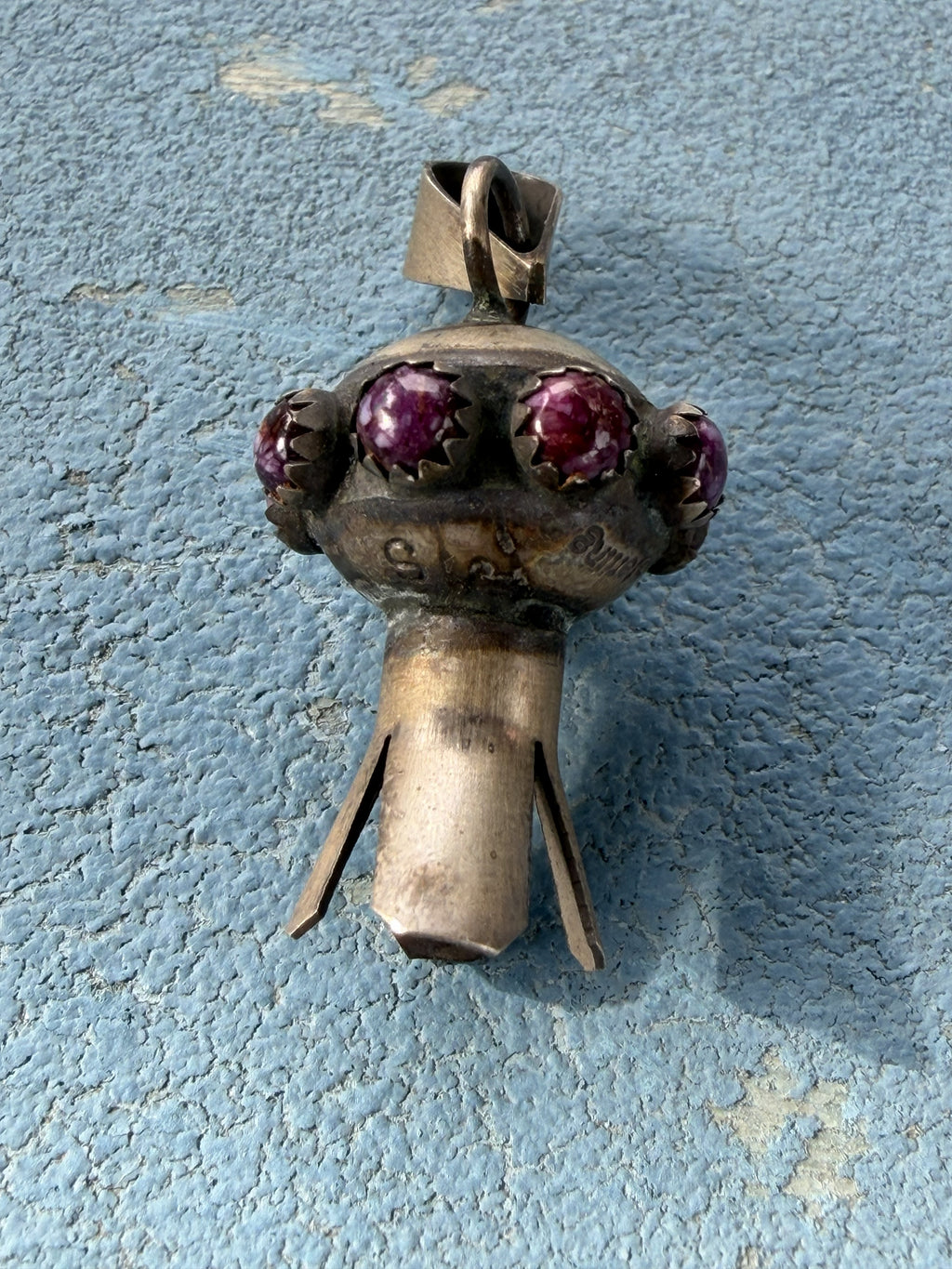 *Native American Made* Navajo Monica Smith Small Squash Blossom with Purple Spiney