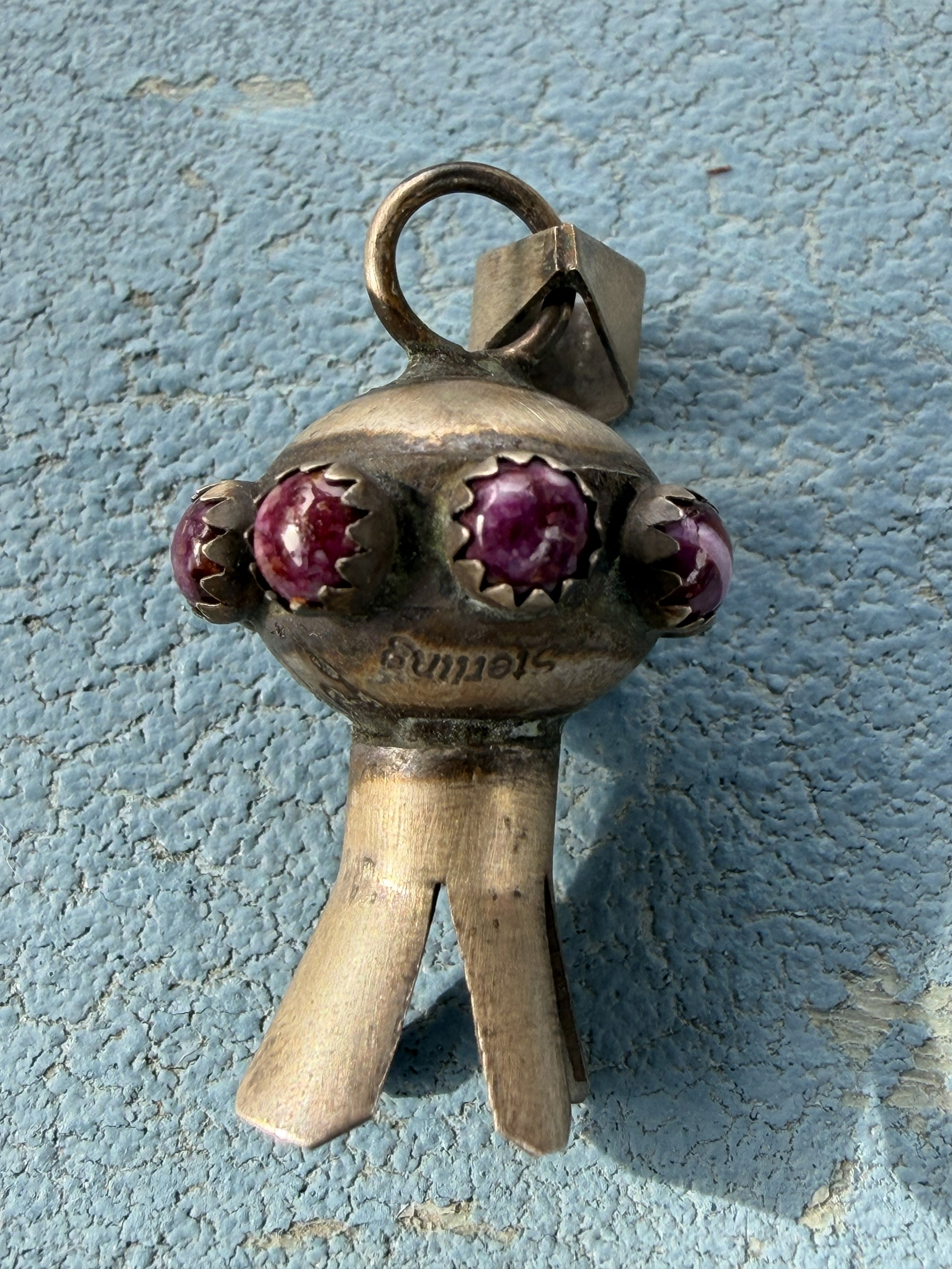 *Native American Made* Navajo Monica Smith Small Squash Blossom with Purple Spiney