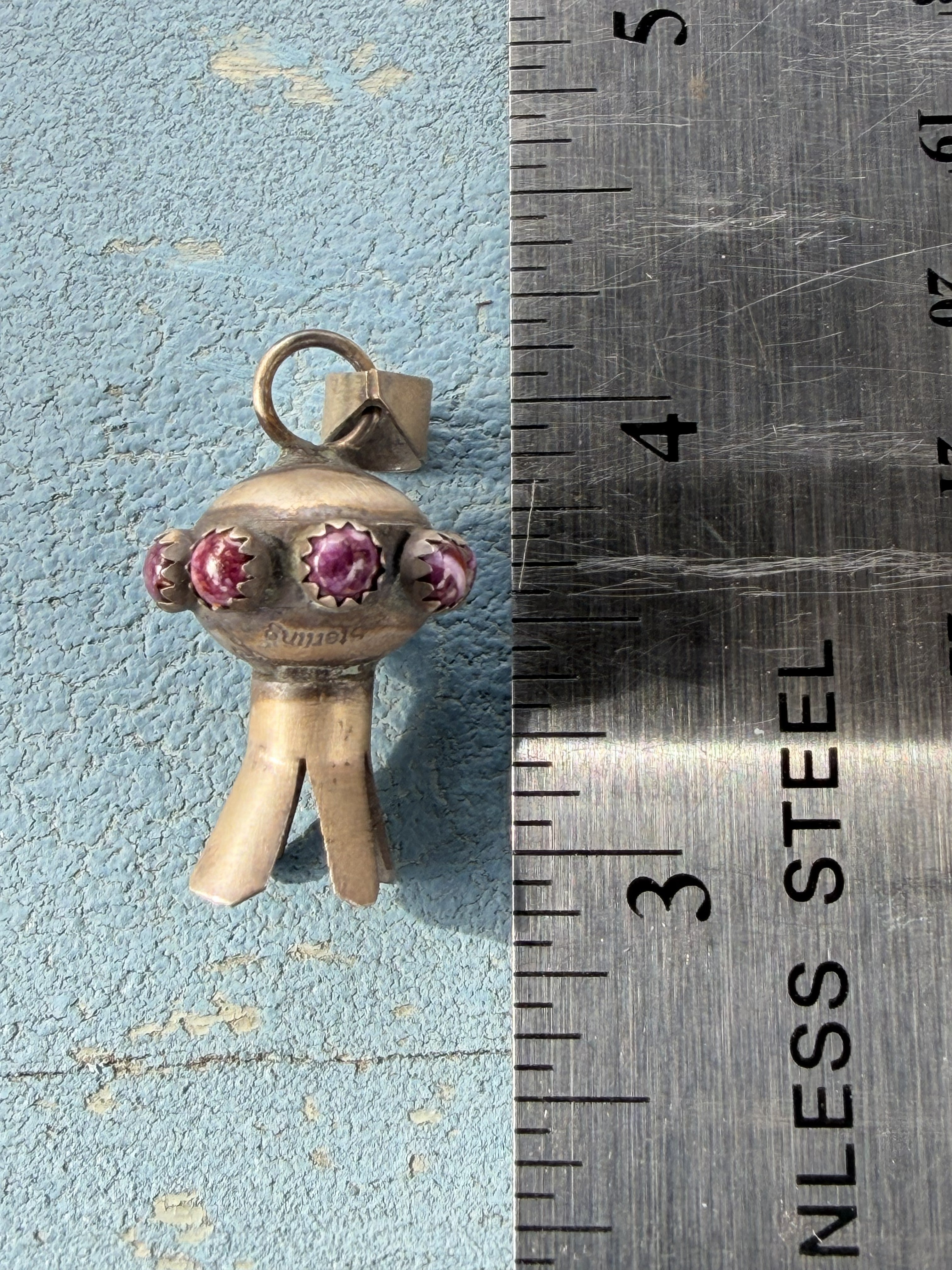 *Native American Made* Navajo Monica Smith Small Squash Blossom with Purple Spiney