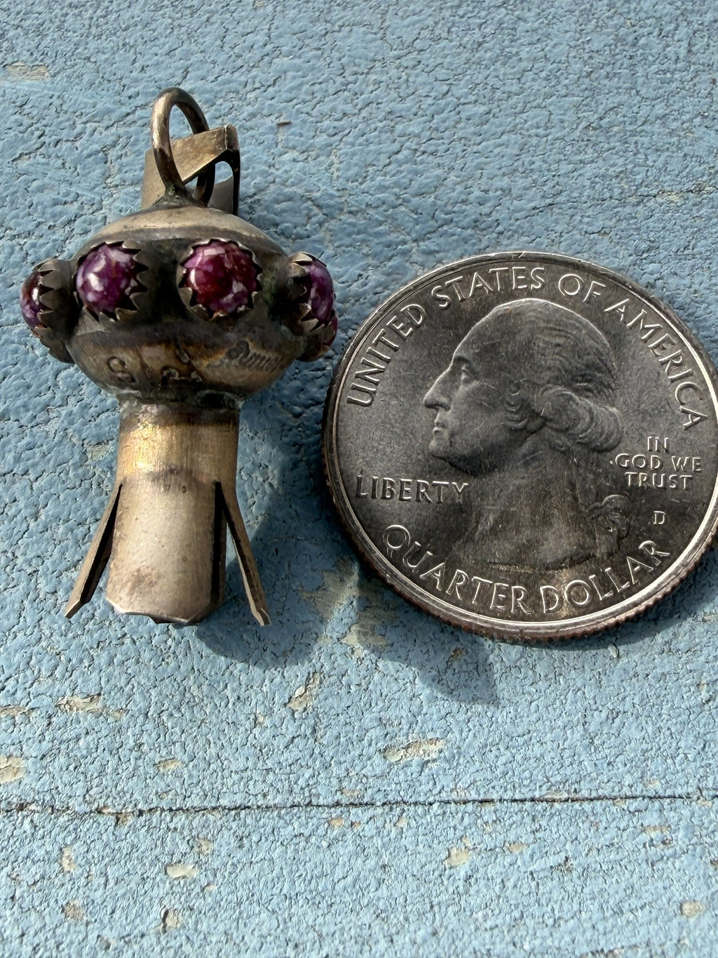 *Native American Made* Navajo Monica Smith Small Squash Blossom with Purple Spiney