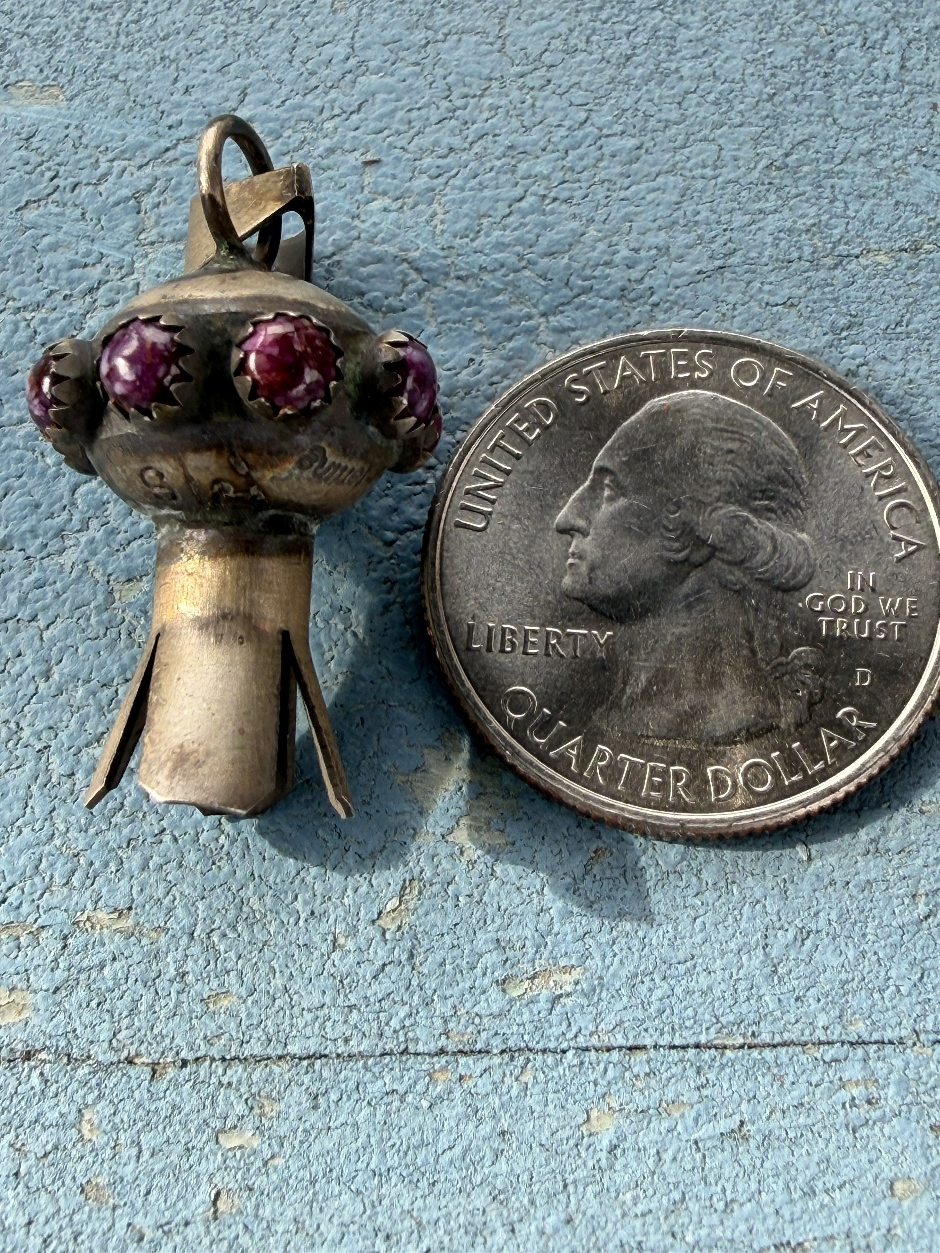 *Native American Made* Navajo Monica Smith Small Squash Blossom with Purple Spiney