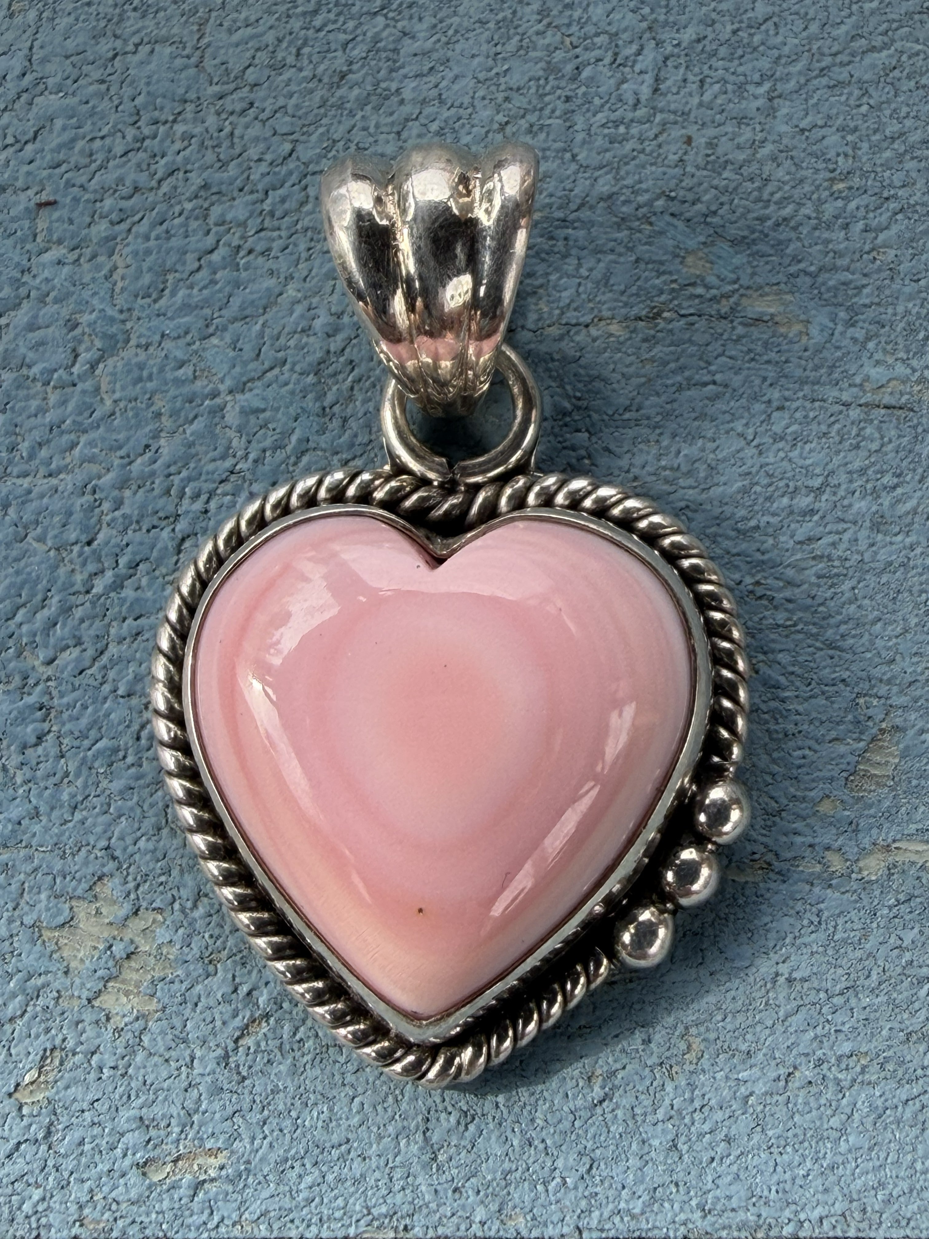 Sterling Silver and Pink Conch Heart Pendant