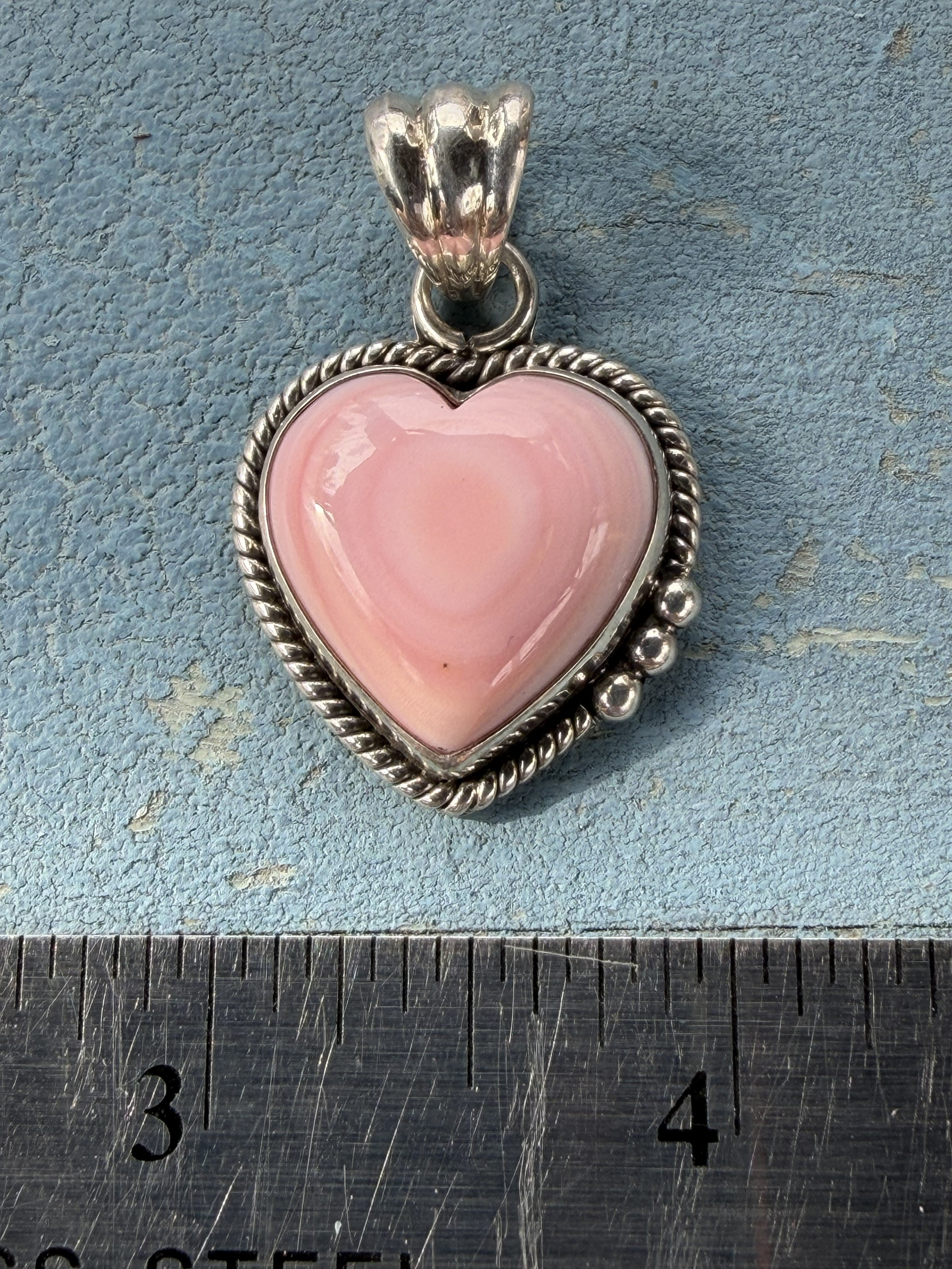 Sterling Silver and Pink Conch Heart Pendant